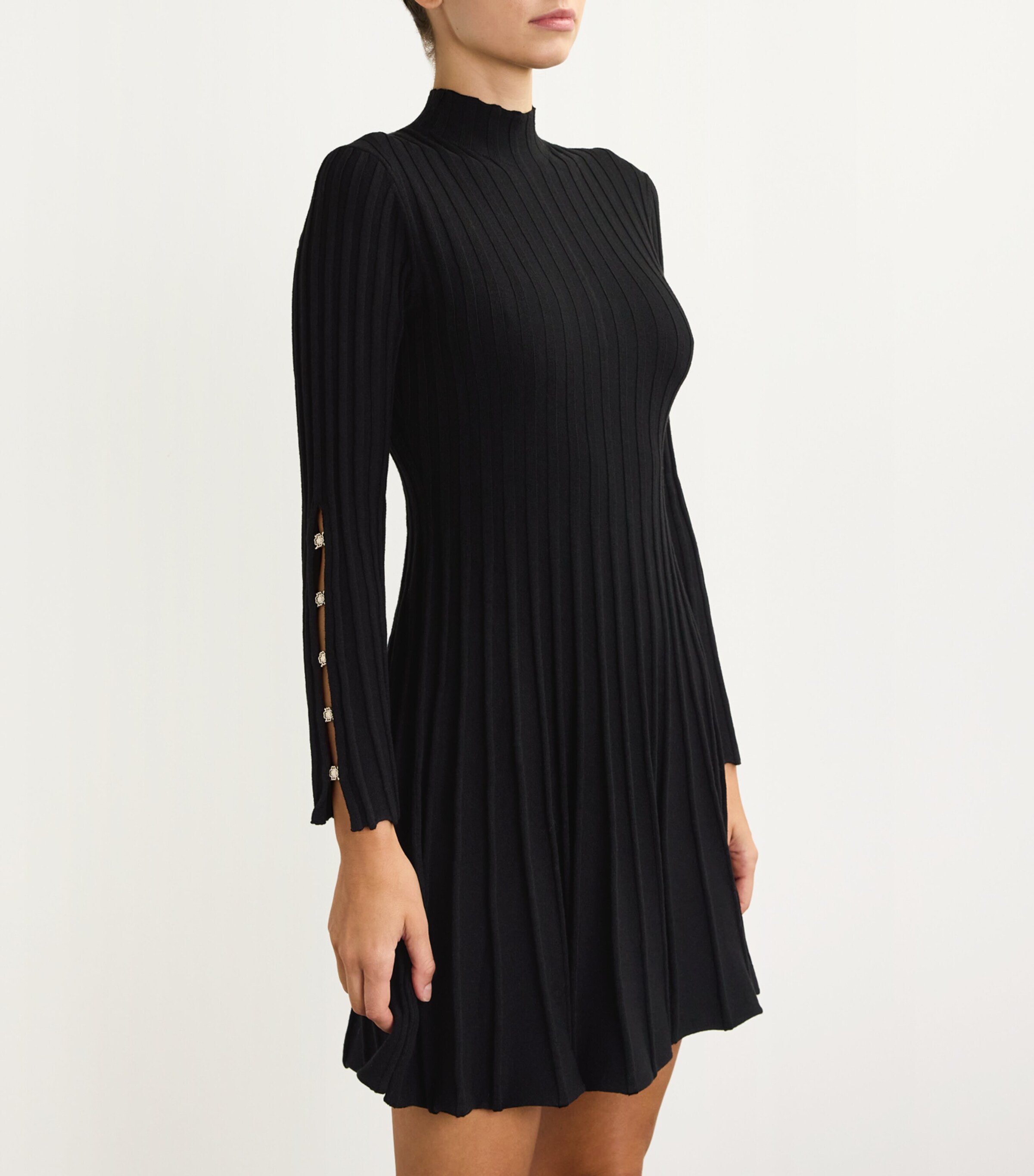 High-Neck Knitted Mini Dress BLACK Image 6