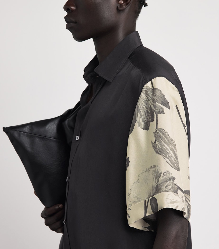 Maison Margiela Mens Silk Floral-Sleeve Shirt Black Image 3