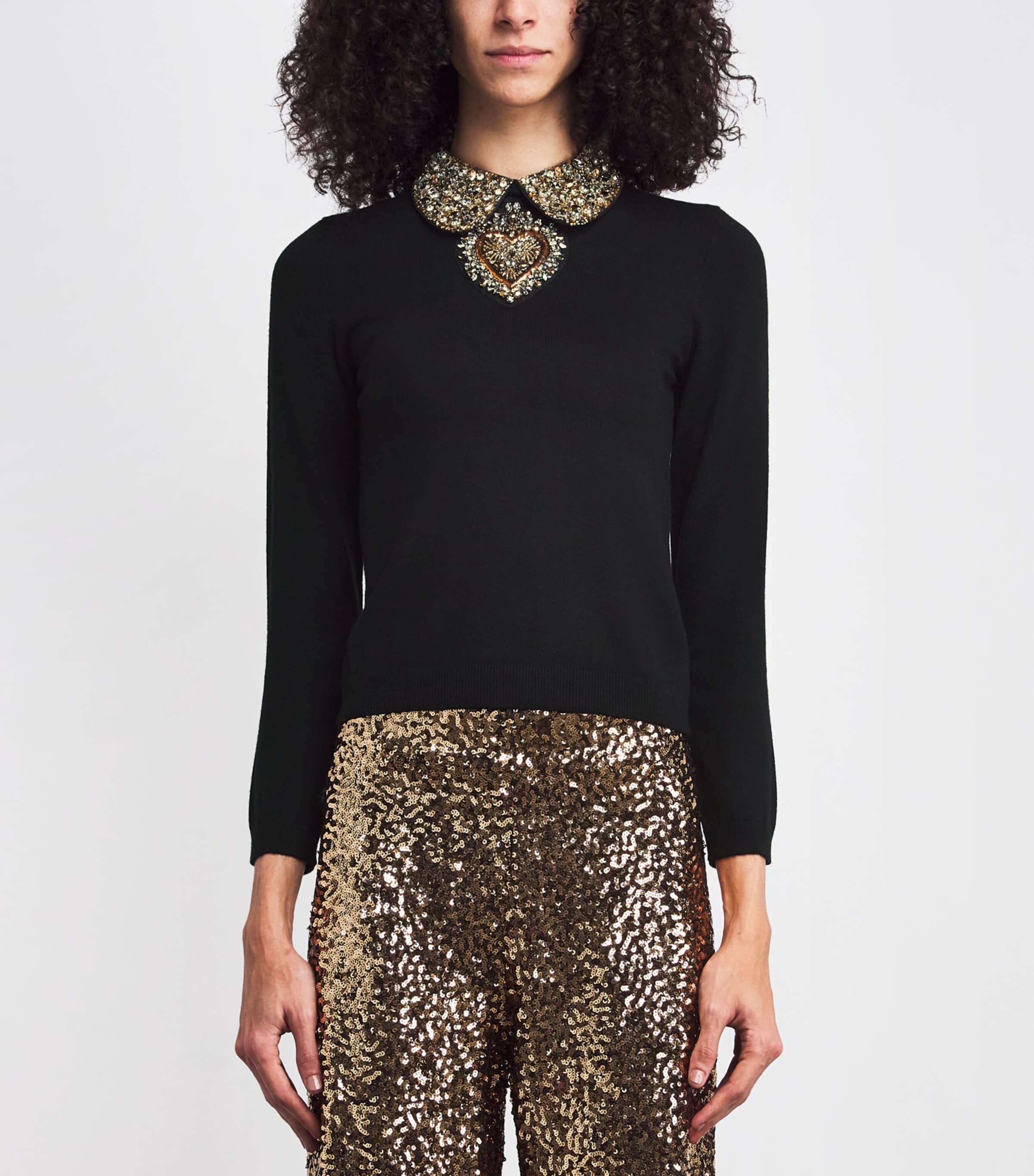 Merino Wool Embellished Porla Sweater A001 BLACK Image 3