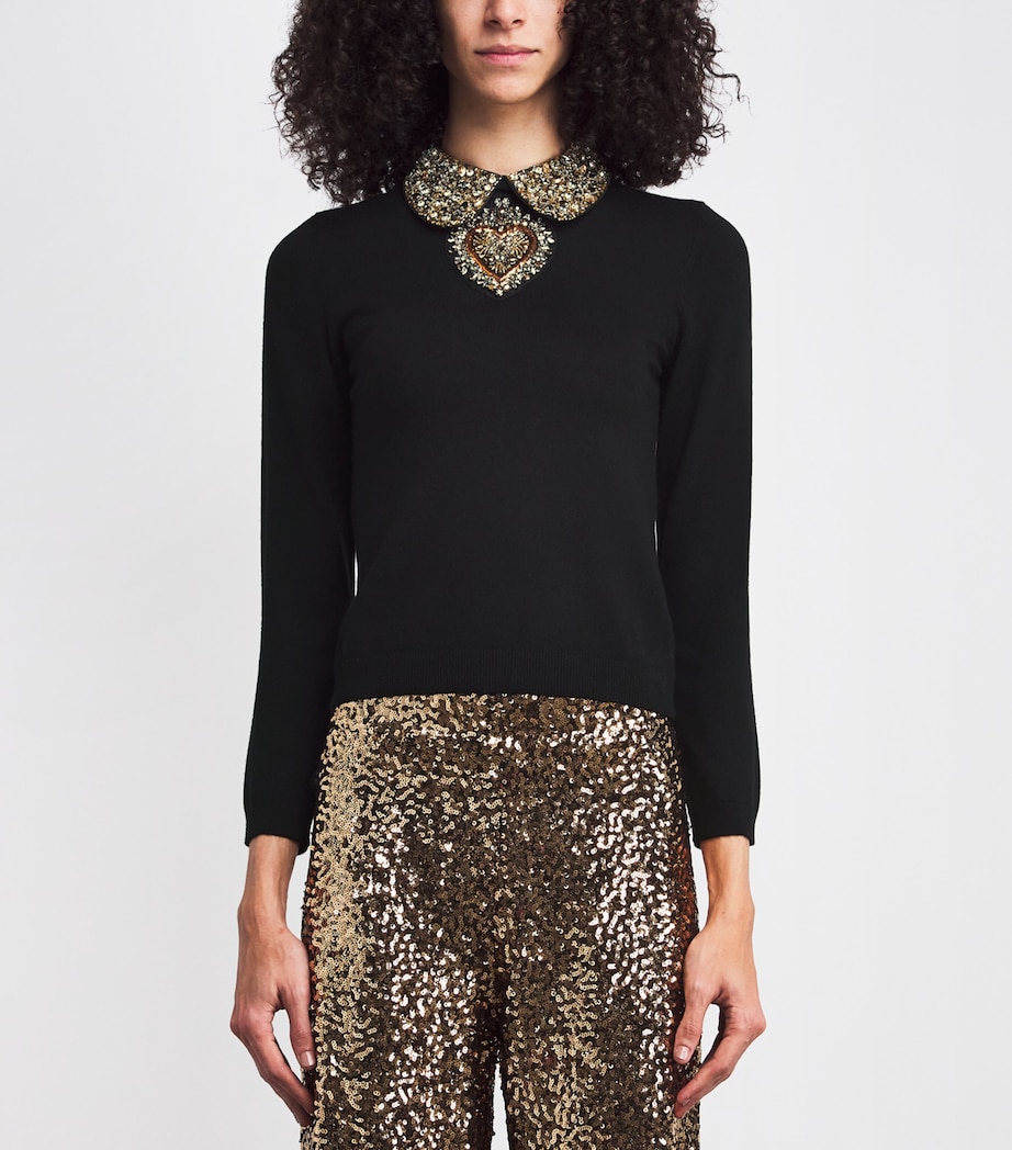 Merino Wool Embellished Porla Sweater A001 BLACK Image 3