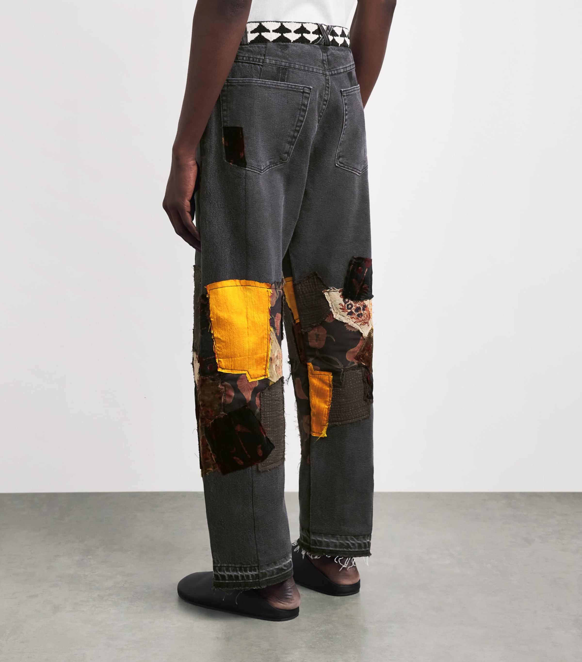 Kartik Research Mens Manali Patchwork Wide-Leg Jeans Black/orange/nvy/red Image 5