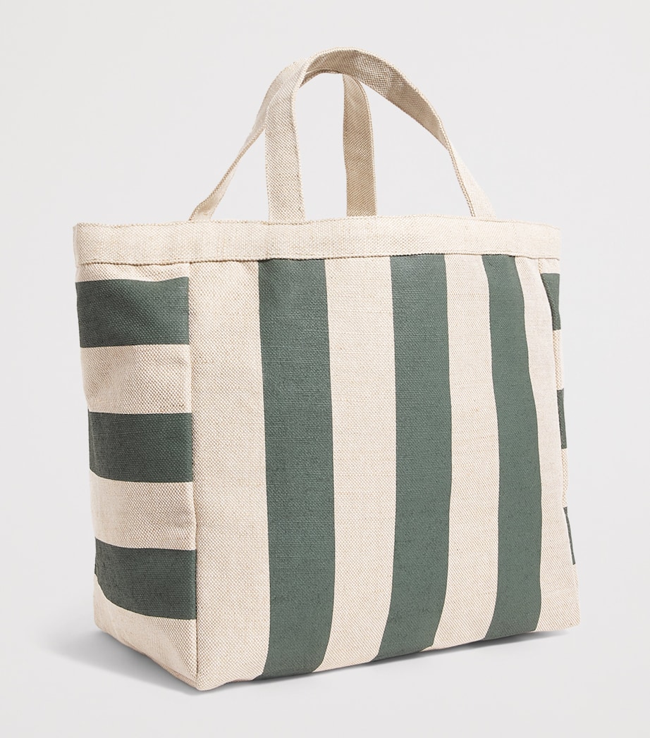 Large Jute Striped Logo Tote Bag GREEN Image 2
