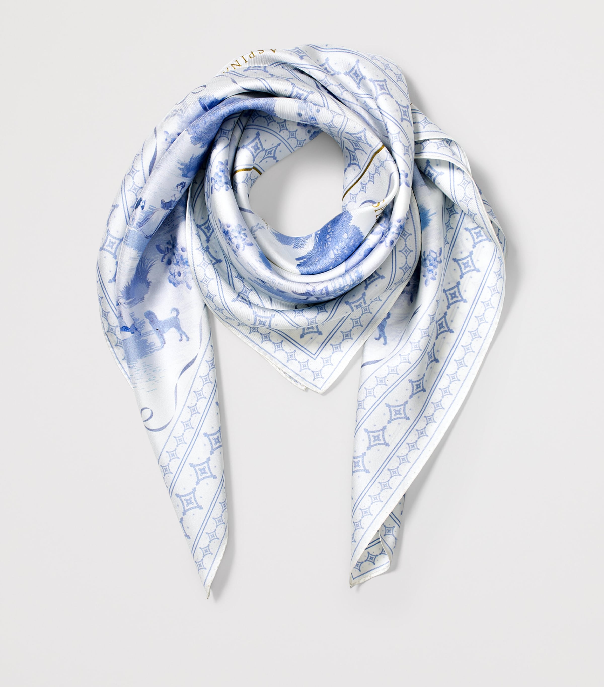 Aspinal Of London Silk Landscape Scarf Skyblue Image 3