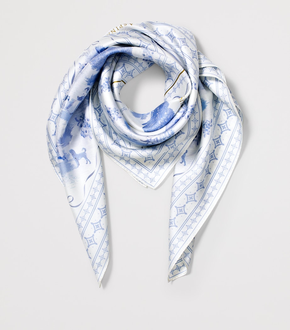 Aspinal Of London Silk Landscape Scarf Skyblue Image 3