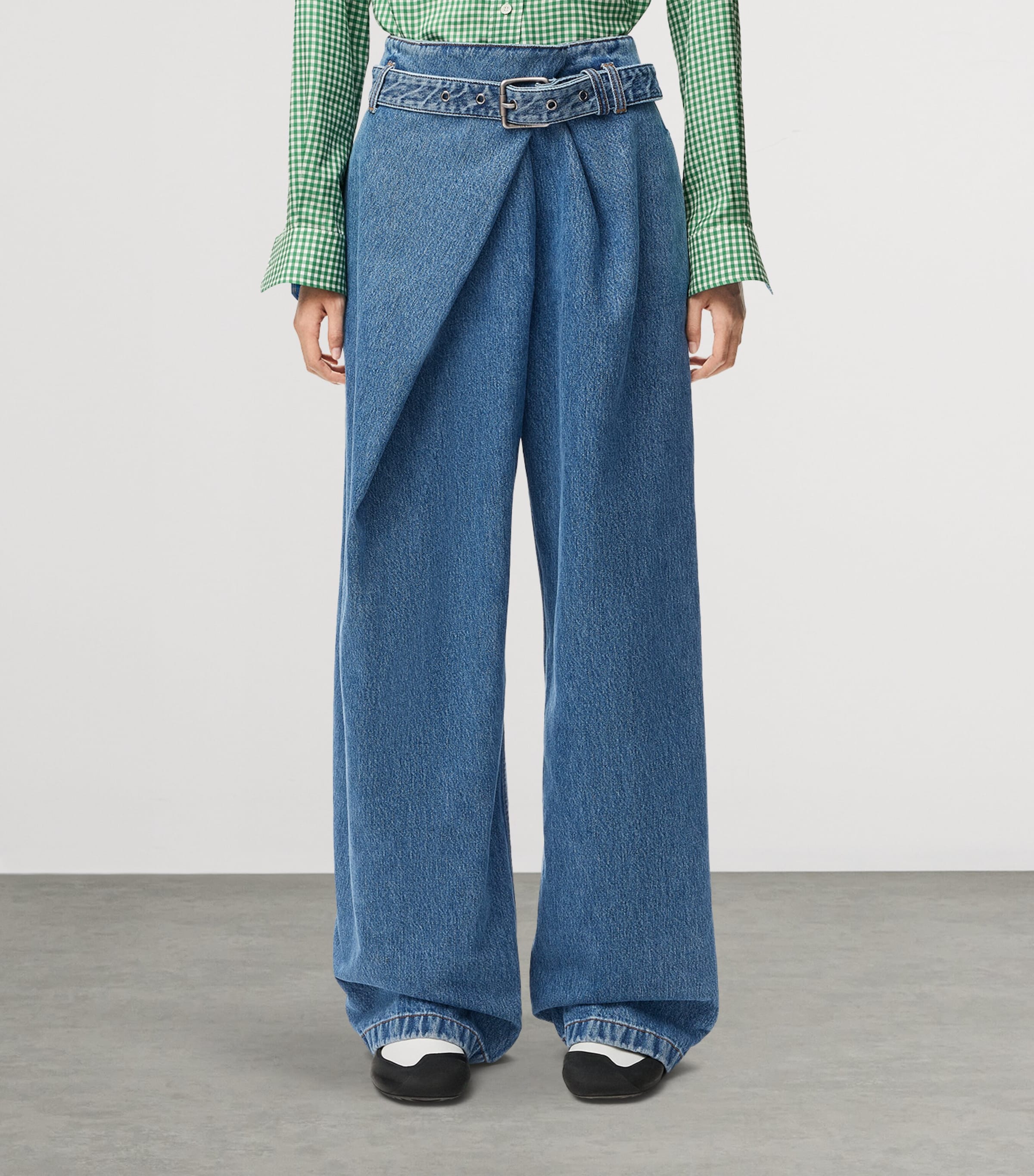 LOEWE Womens Draped Mid-Rise Relaxed Jeans Blue Image 3