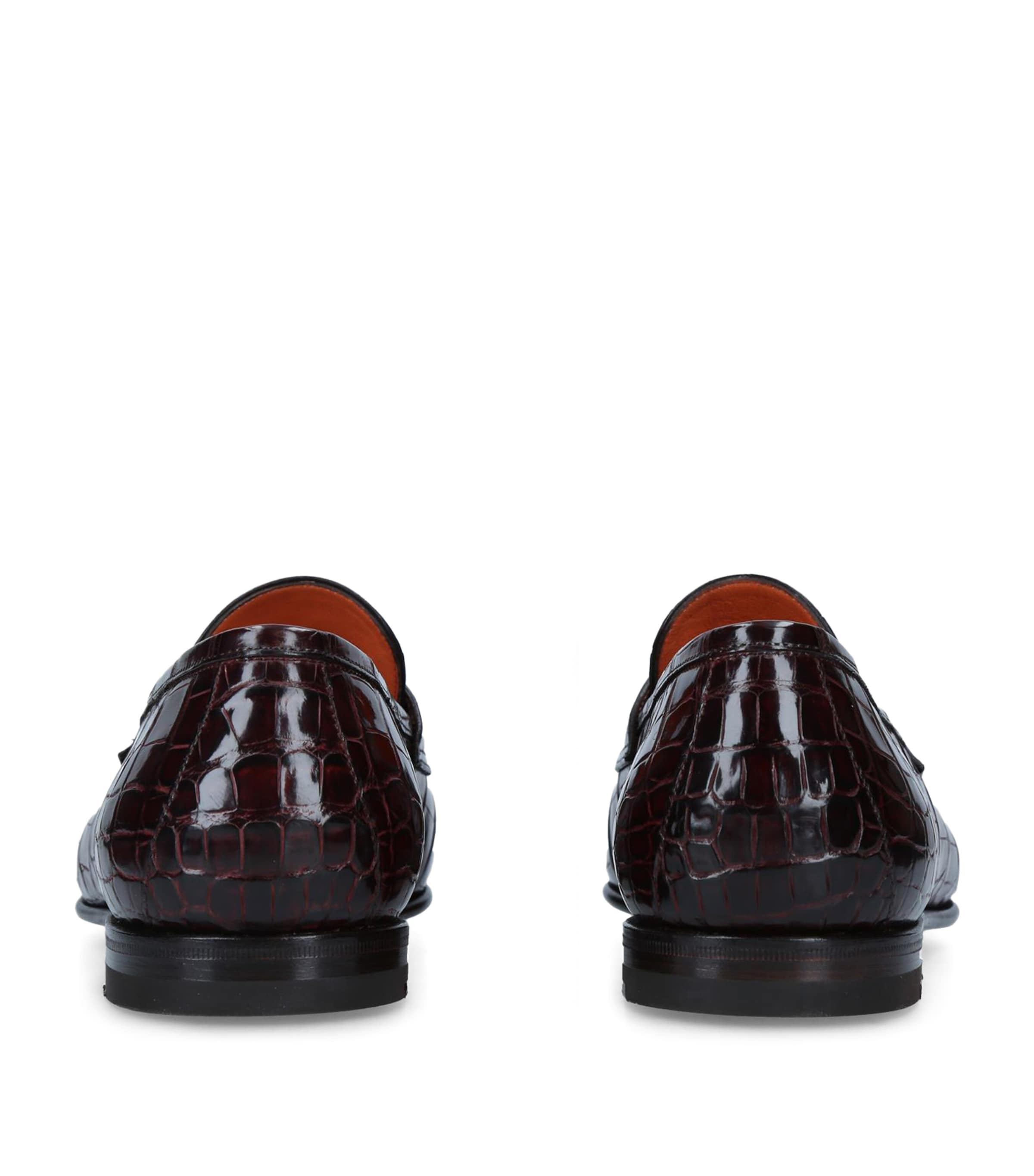 Santoni Crocodile Carlos Penny Loafers Brown Image 2