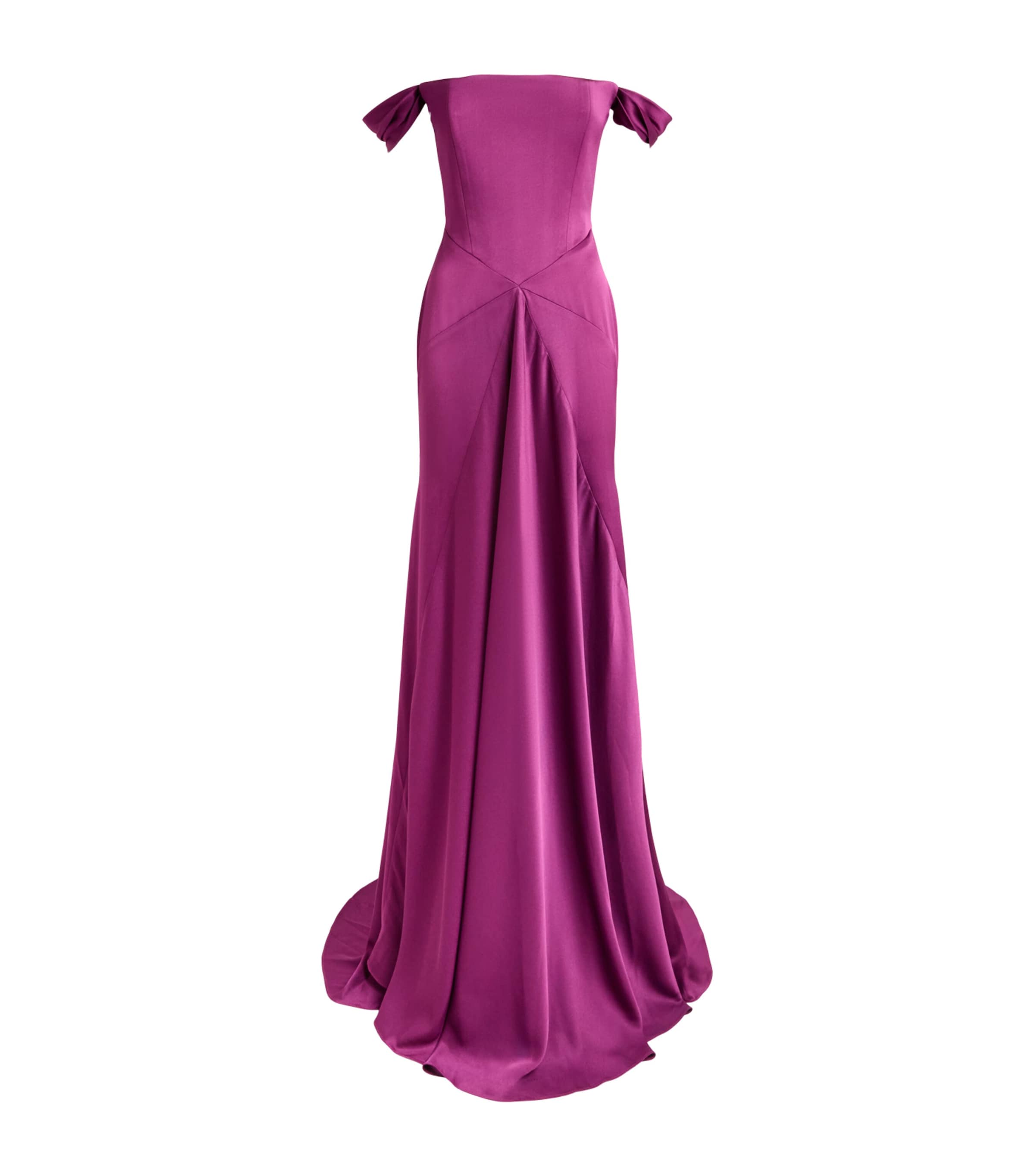 Alex Perry Womens Satin Crepe Off-Shoulder Gown Plum Image 1