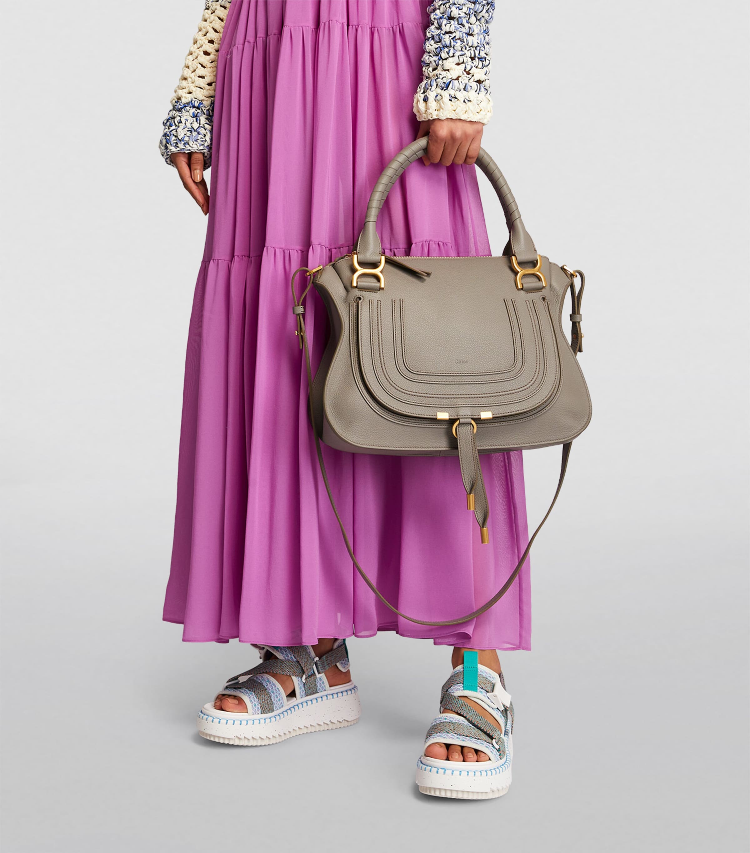 Chloé Leather Marcie Top-Handle Bag Cashmere Grey Image 5