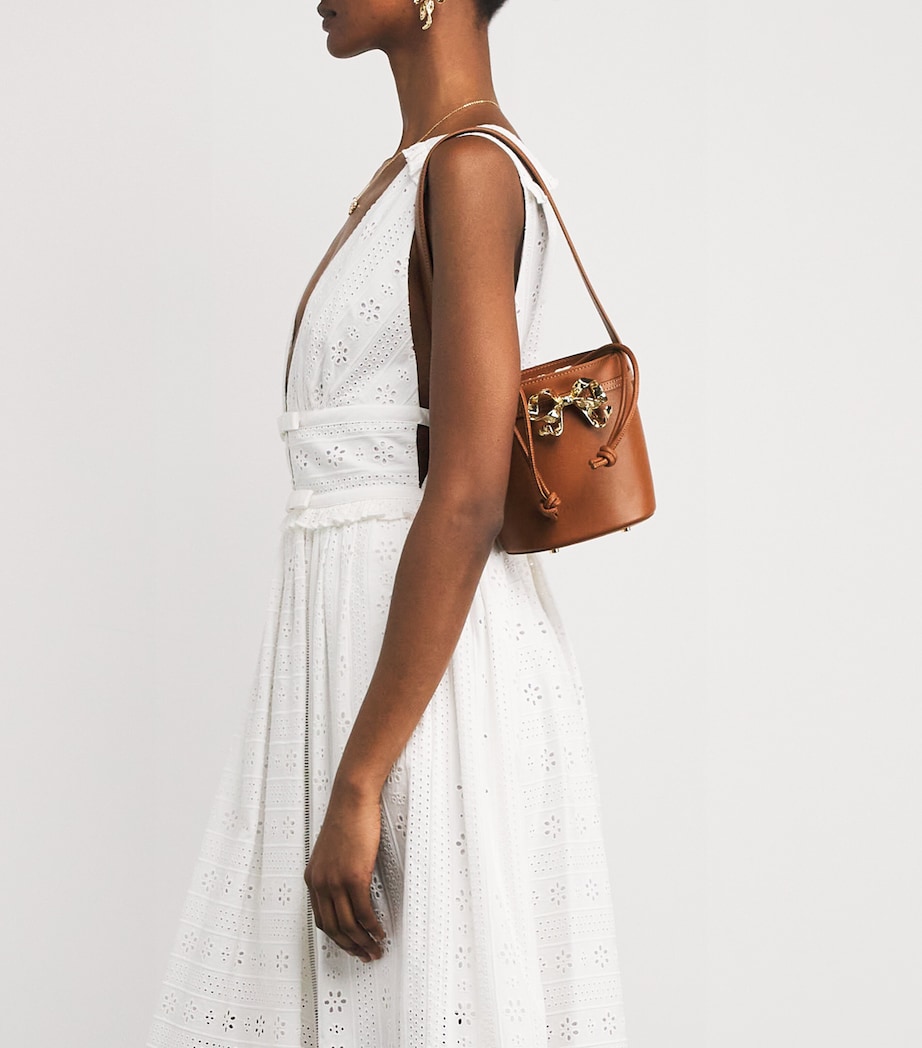 Leather Bow Bucket Bag TAN Image 2