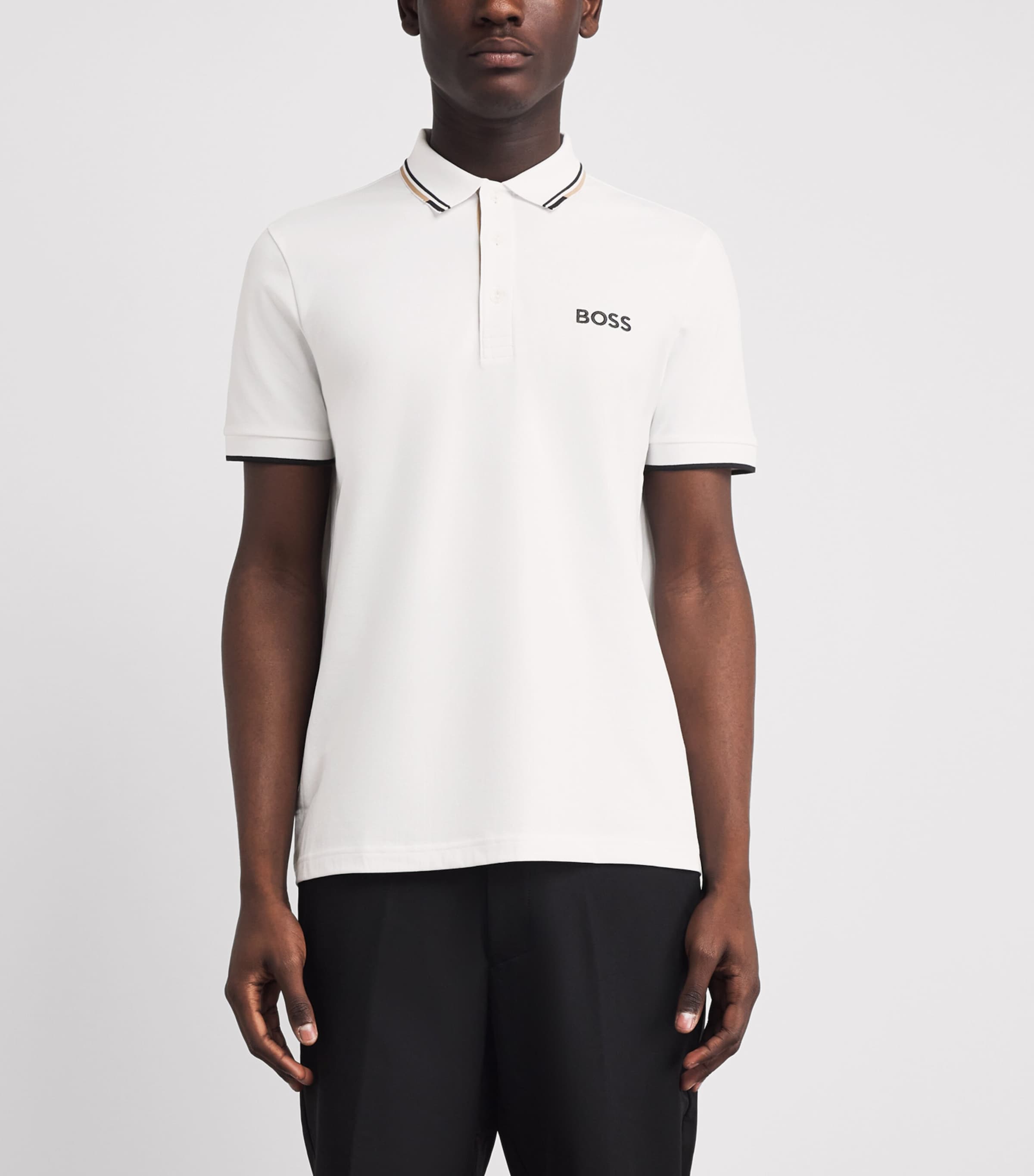 BOSS Mens Cotton-Blend Paddy Polo Shirt Natural Image 4