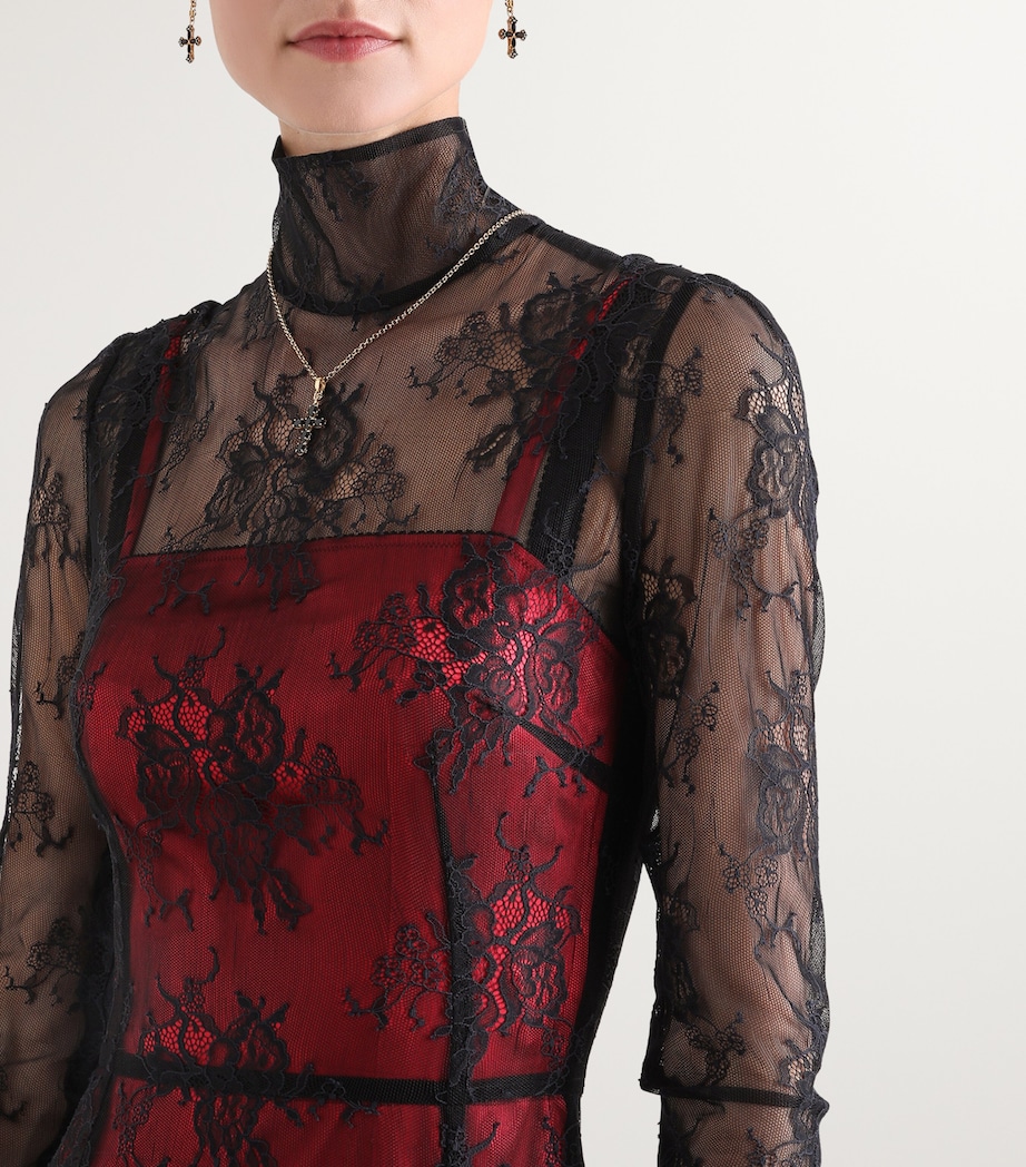 Lace Contrast Midi Dress N0000-BLACK Image 3