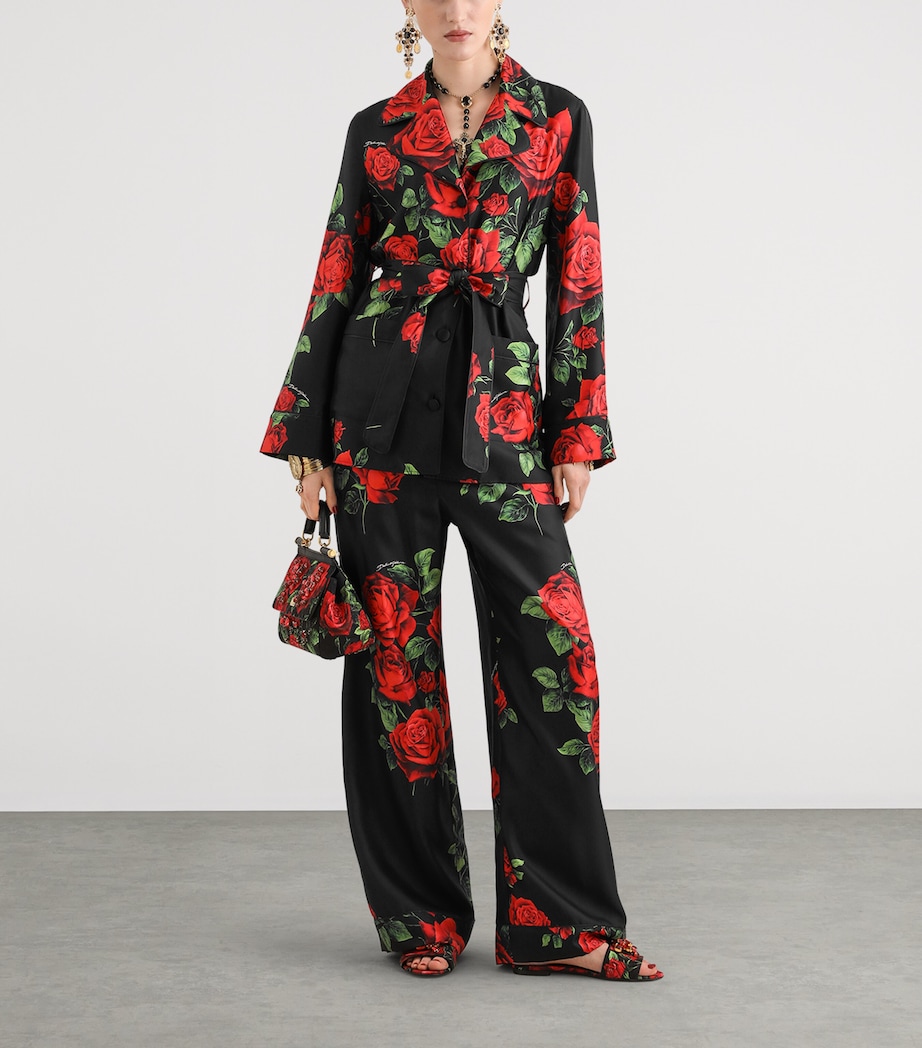Dolce&Gabbana Womens Silk Rose-Print Trousers Rose Rosse F Image 2