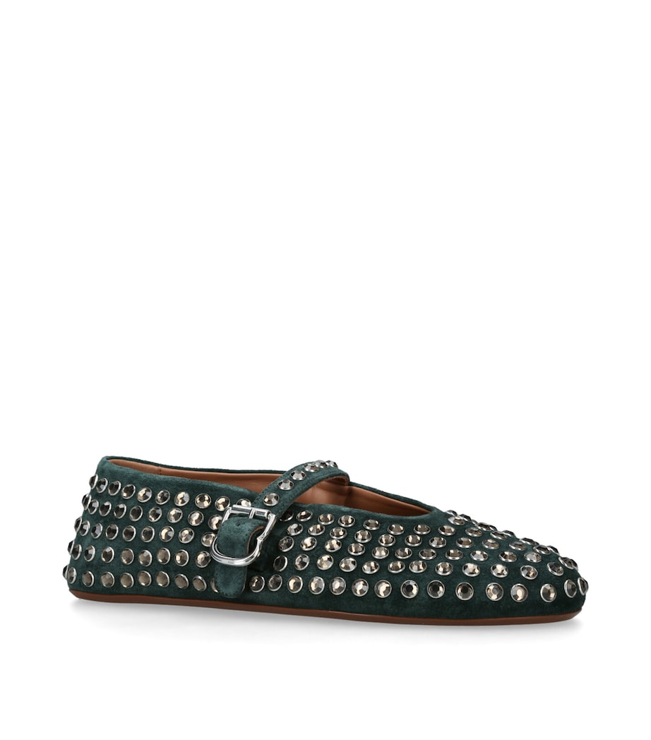 Crystal-Embellished Ballet Flats DARK GREEN Image 3