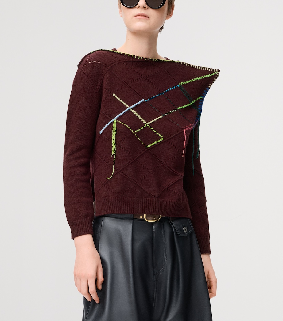 Wool-Blend Contrast-Stitch Sweater BURGUNDY Image 3