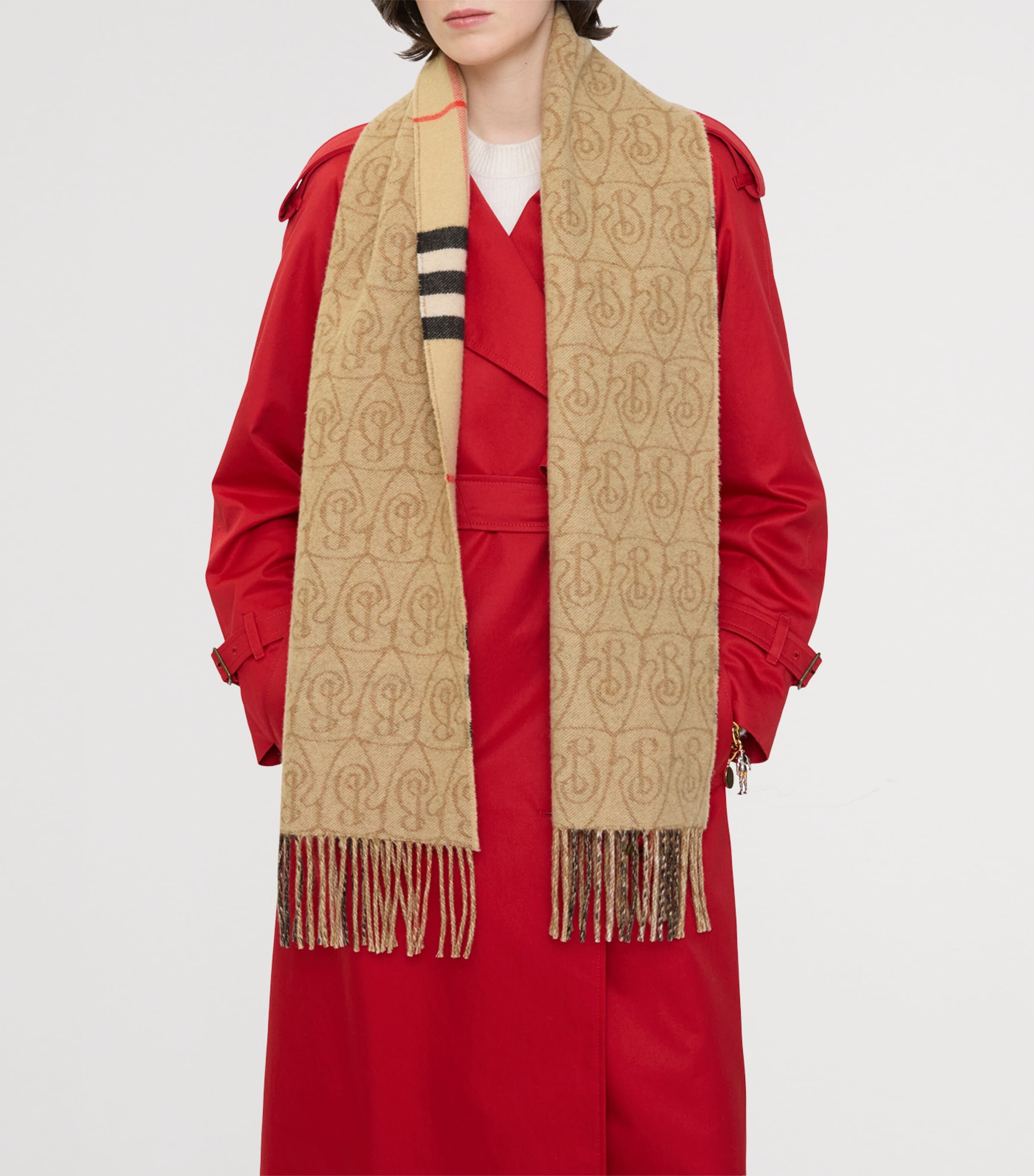 Cashmere Reversible B Shield Scarf SAND Image 5