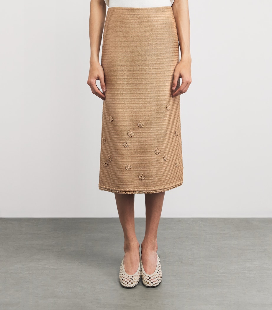 Lafayette 148 Womens Faux Raffia Embellished Midi Skirt Teak Teak Image 4