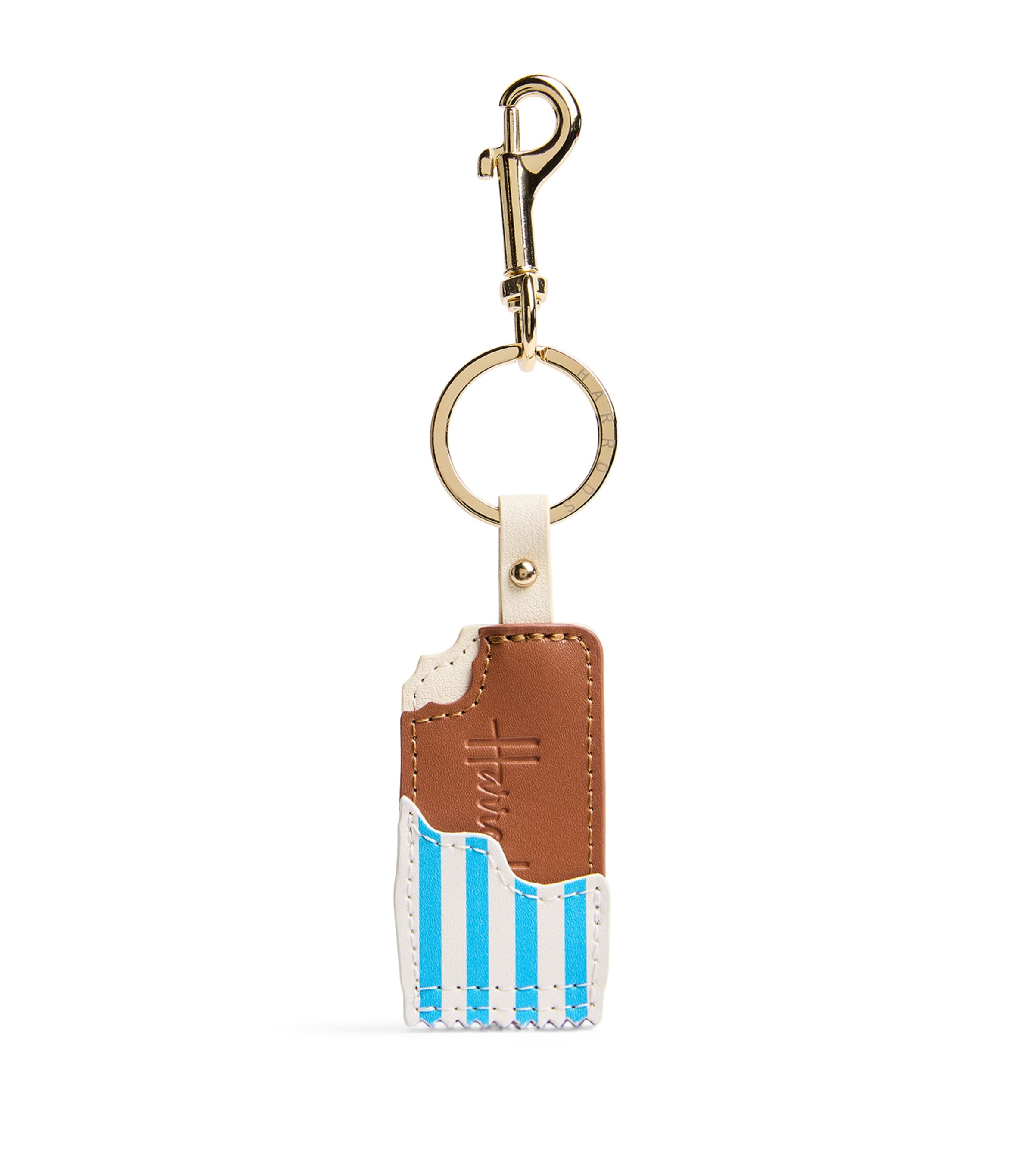 Harrods Leather Choc Ice Keyring In Blue