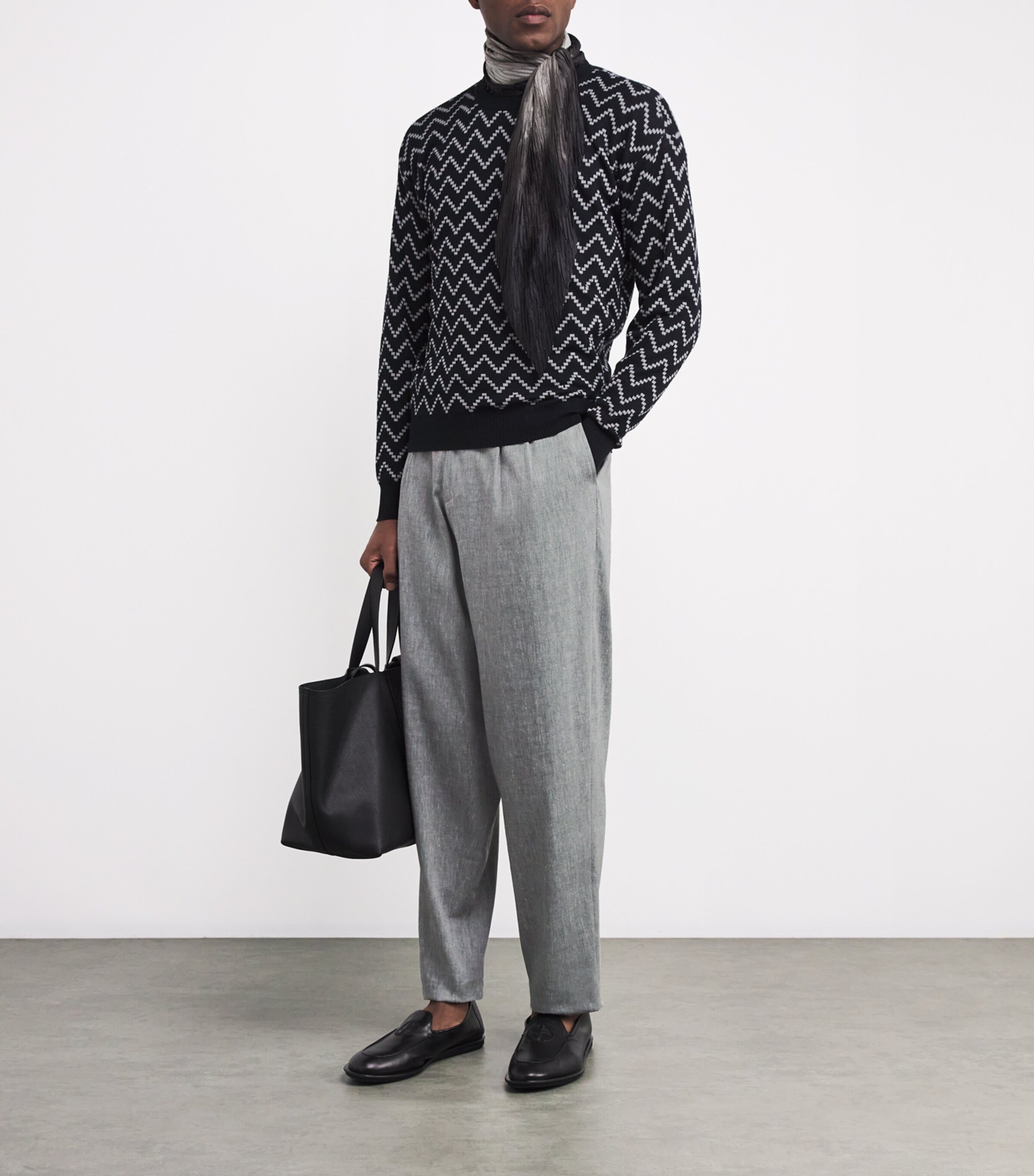 Giorgio Armani Grey Linen-Wool Pleated Straight Trousers