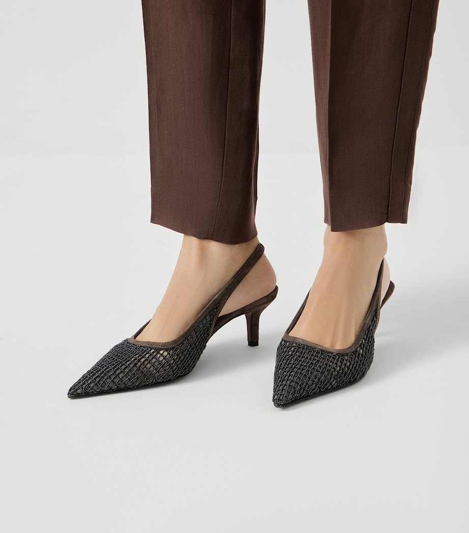Brunello Cucinelli Suede Monili-Embroidered Slingback Pumps 55 Image 2