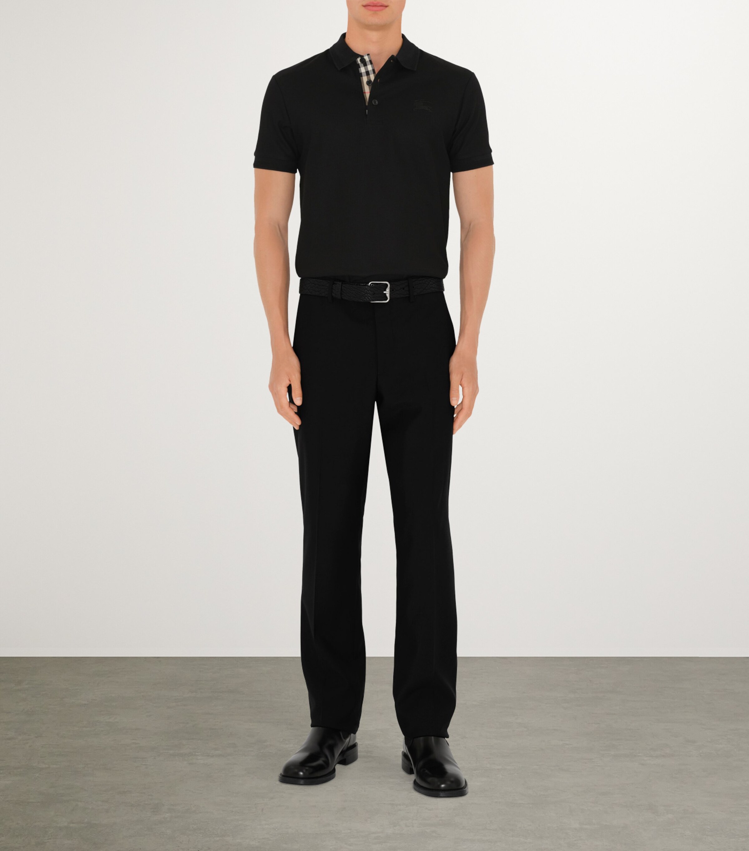 Cotton Check-Placket Polo Shirt BLACK Image 2