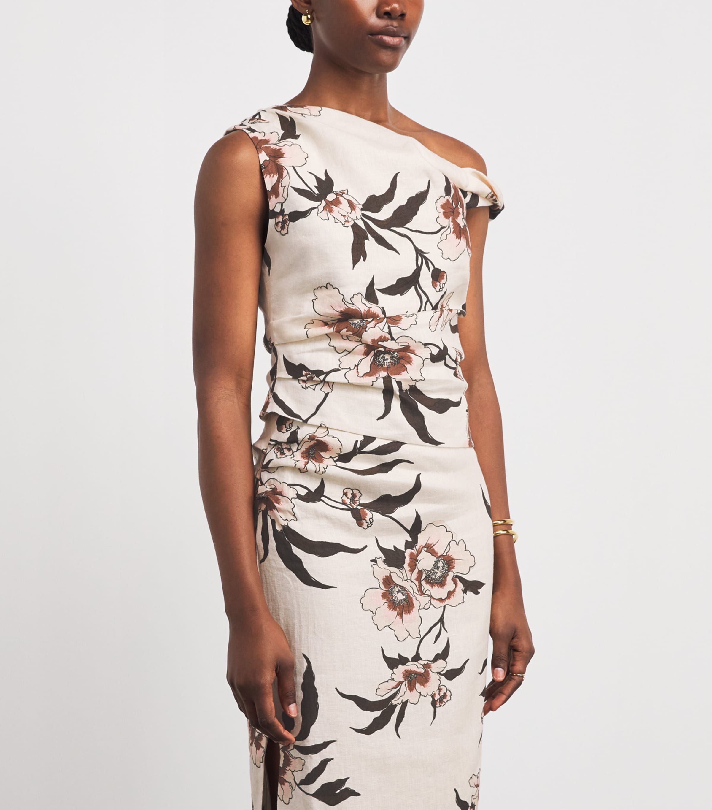SIR. Womens Linen One-Shoulder Peony Top Peony Floral Image 4