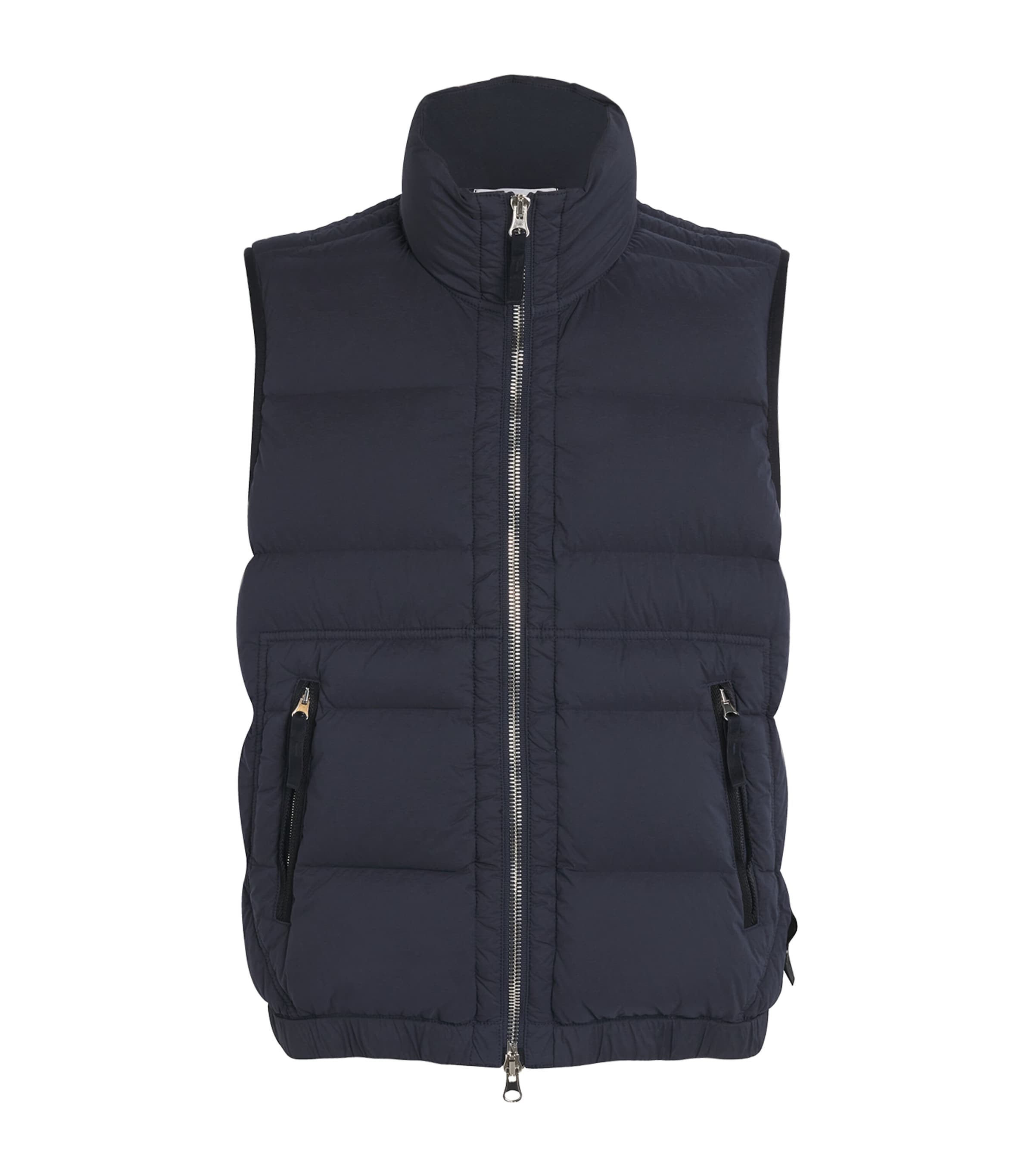 Stone Island Black Lightweight Stretch Nylon Fabric Padded Vest In Blue
