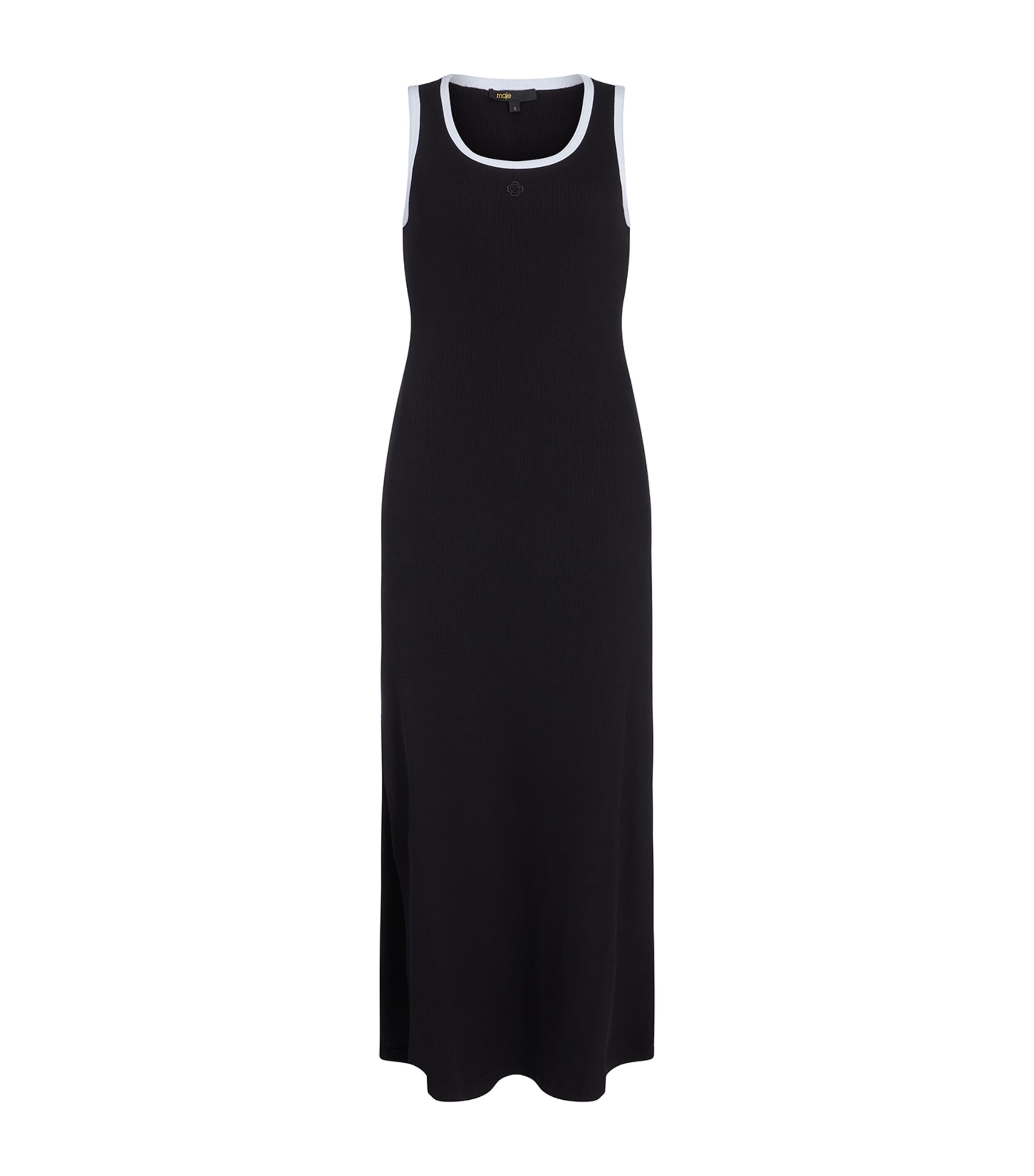 Maje Stretch-cotton Ribbed Maxi Dress In Black