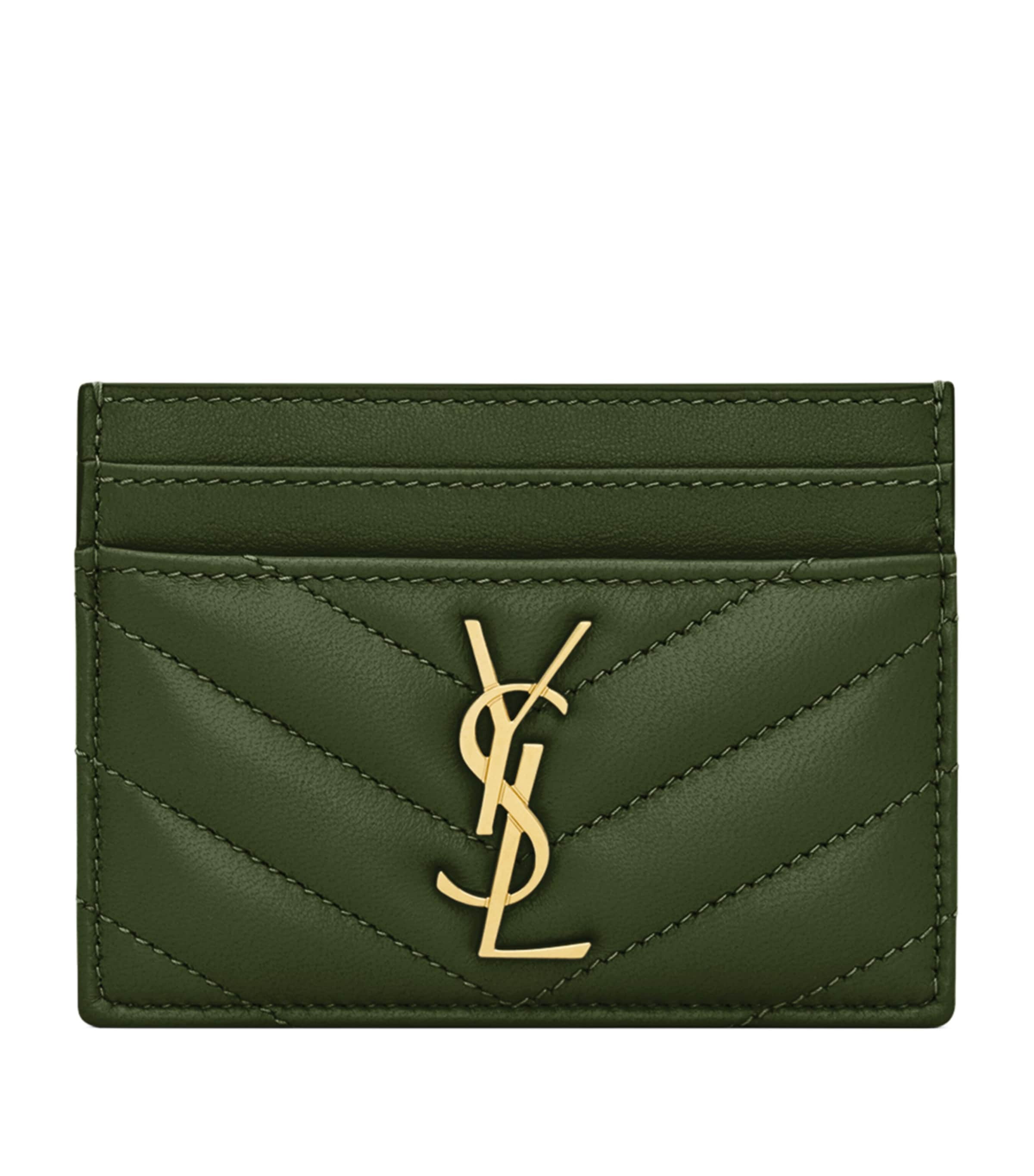 Saint Laurent Leather Cassandre Card Holder In Green