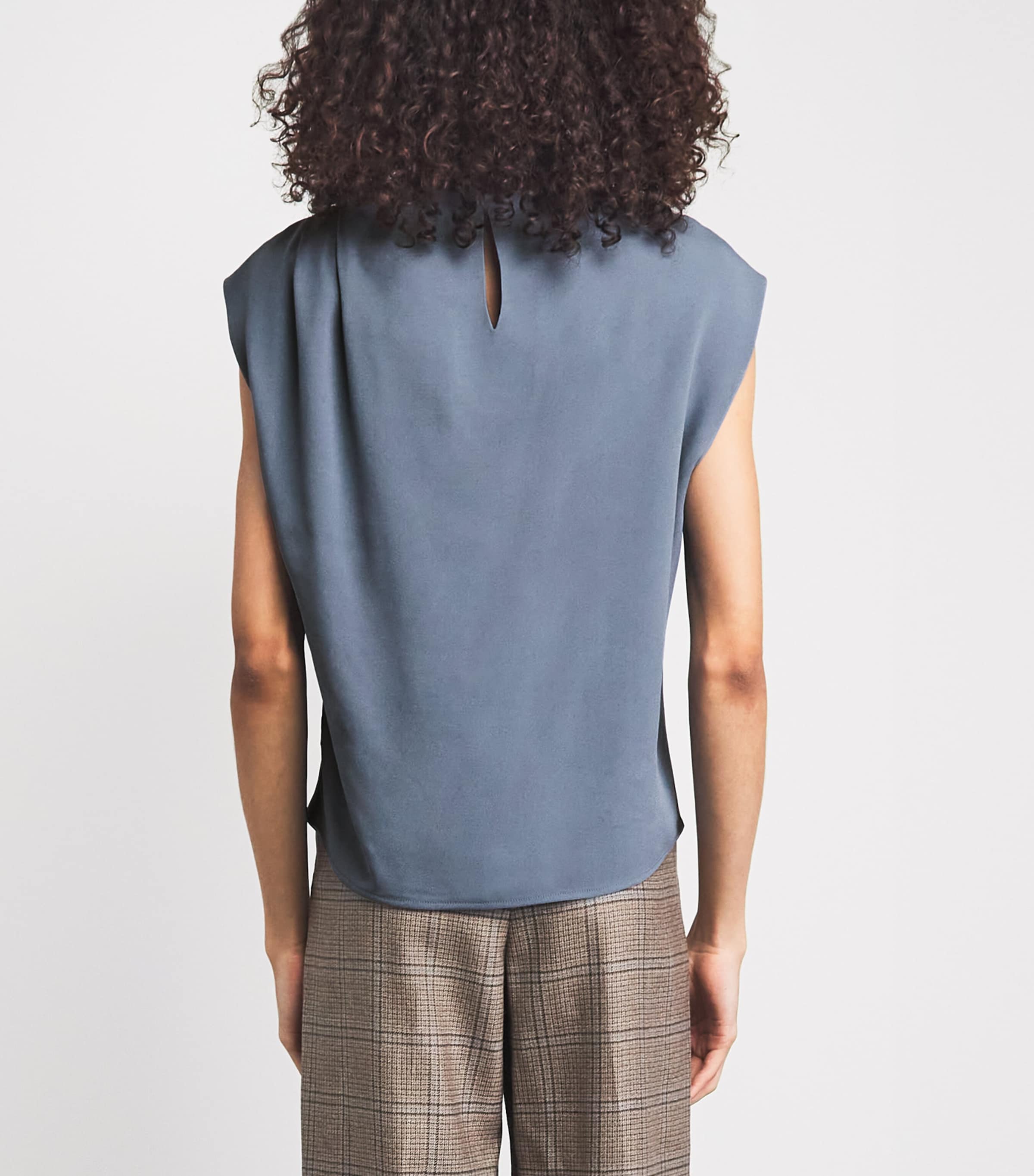 Agnona Womens Sleeveless Draped Blouse Bl Drk Pwdr Image 5