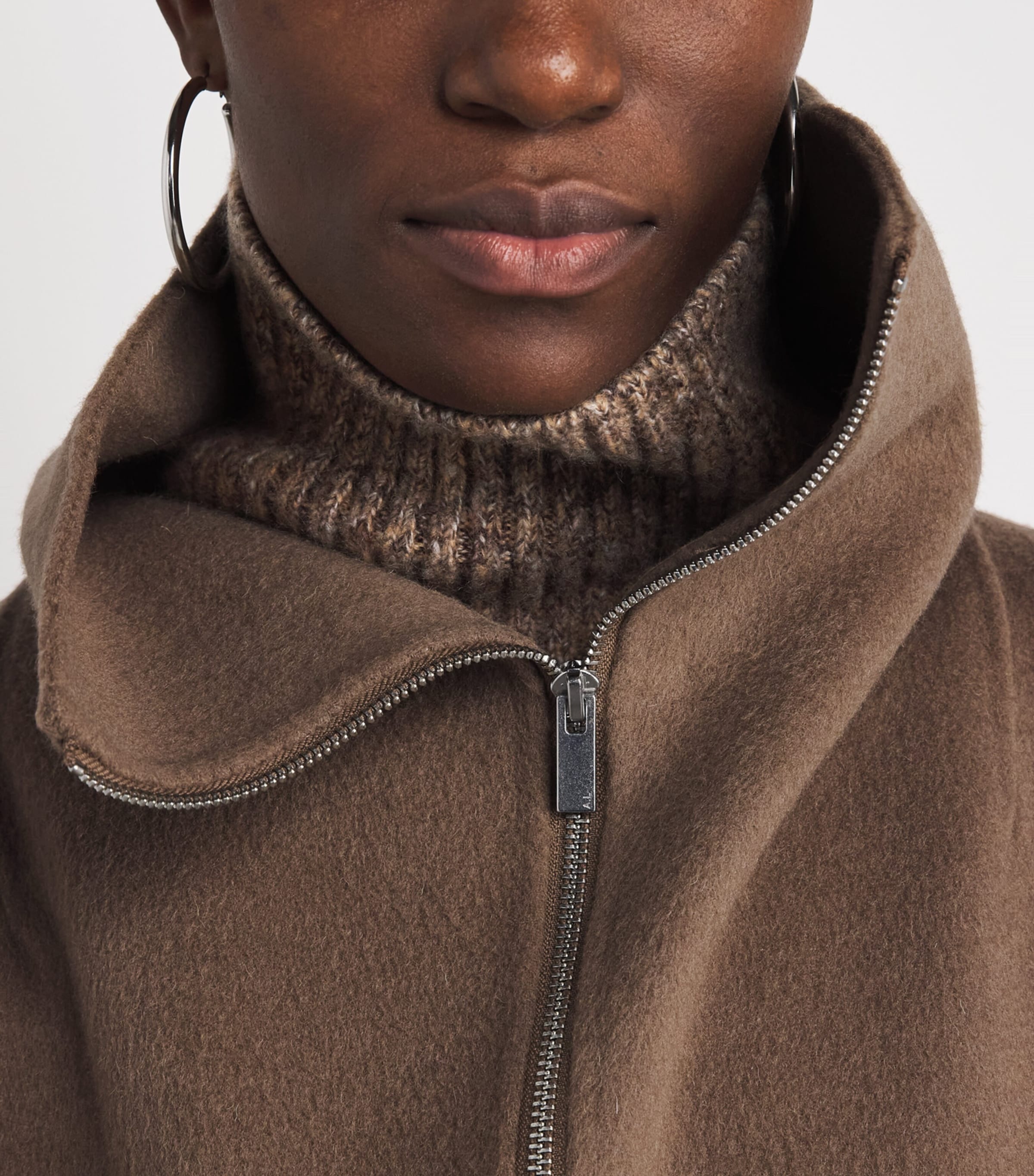 Almada Label Womens Wool Funnel-Neck Lindy Coat Tan Image 3