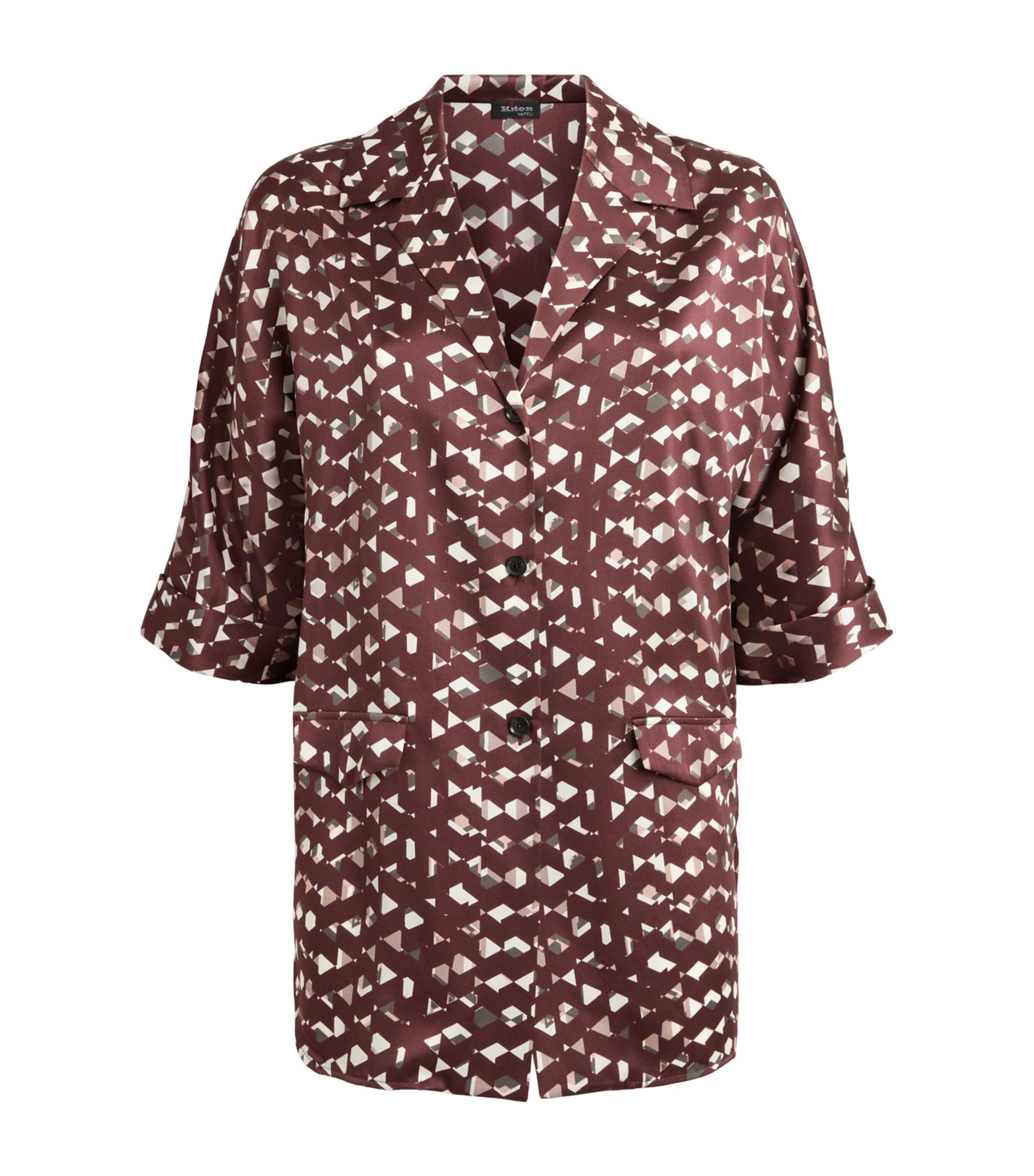 Kiton Womens Silk Printed Blouse Bordeaux Print Image 1