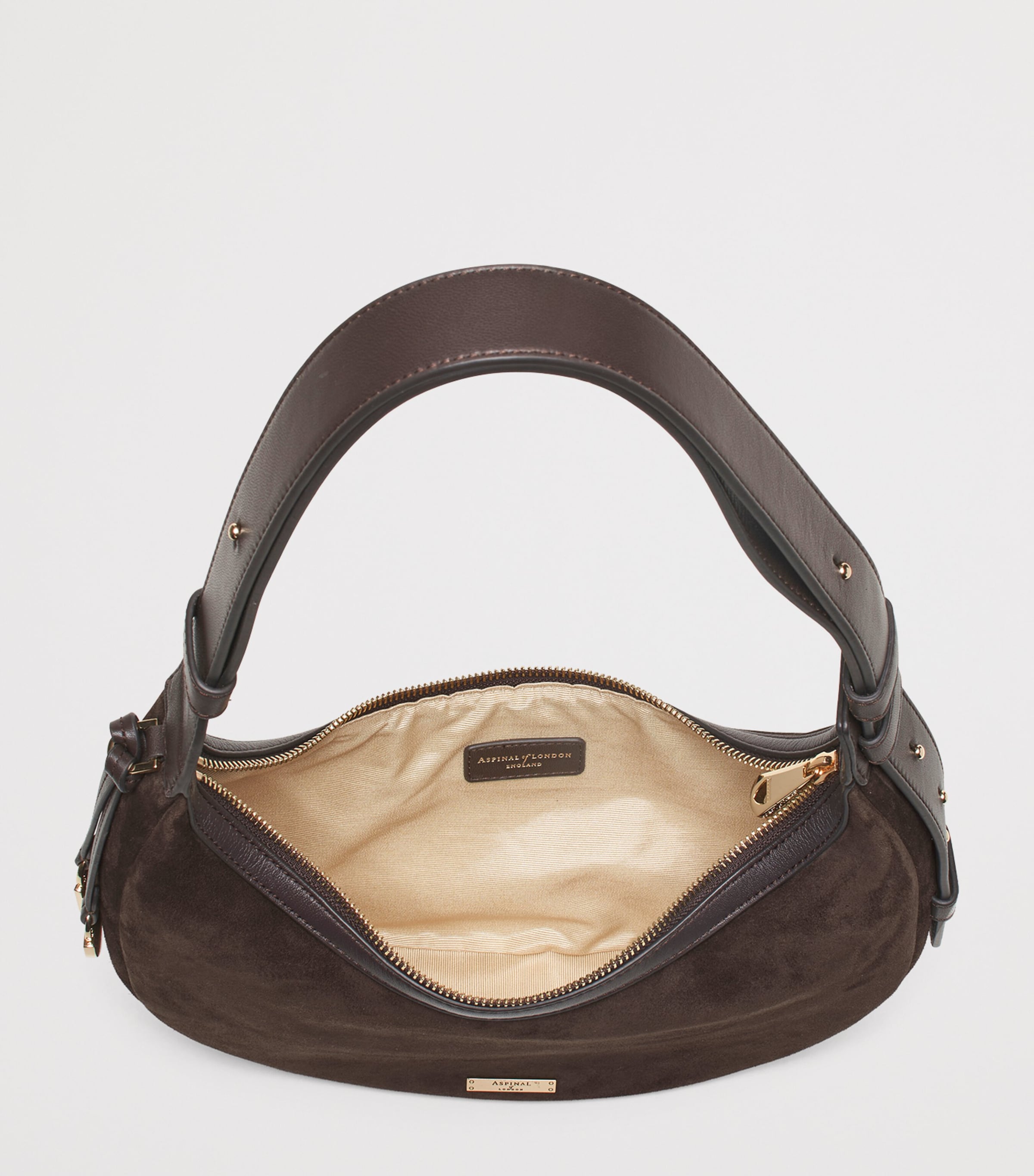 Aspinal Of London Small Suede Hudson Crescent Shoulder Bag Chocolate Image 6