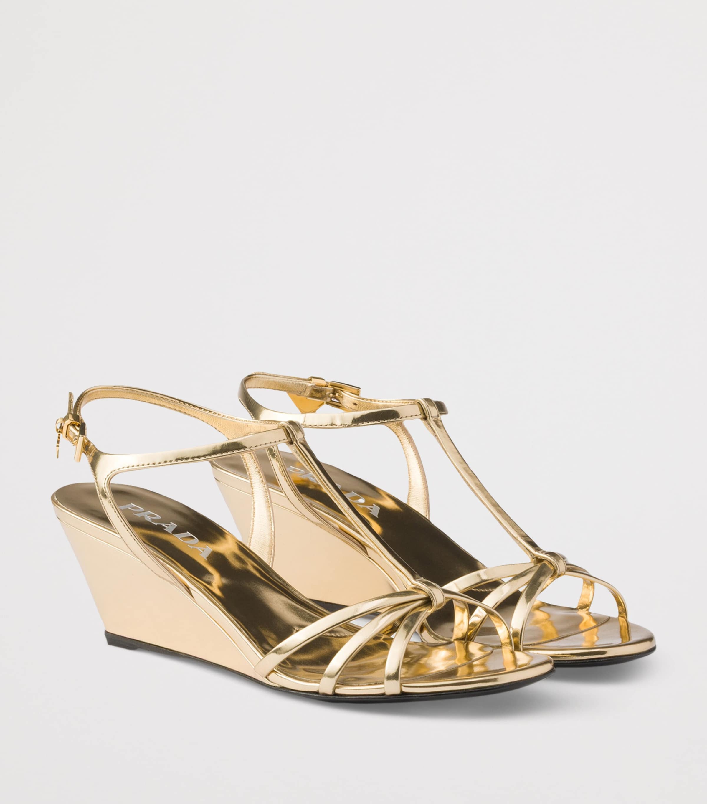 Prada Metallic Leather Wedge Sandals 55 Image 2