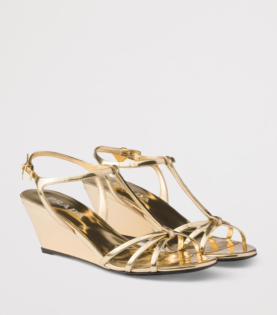 Prada Metallic Leather Wedge Sandals 55 Image 2