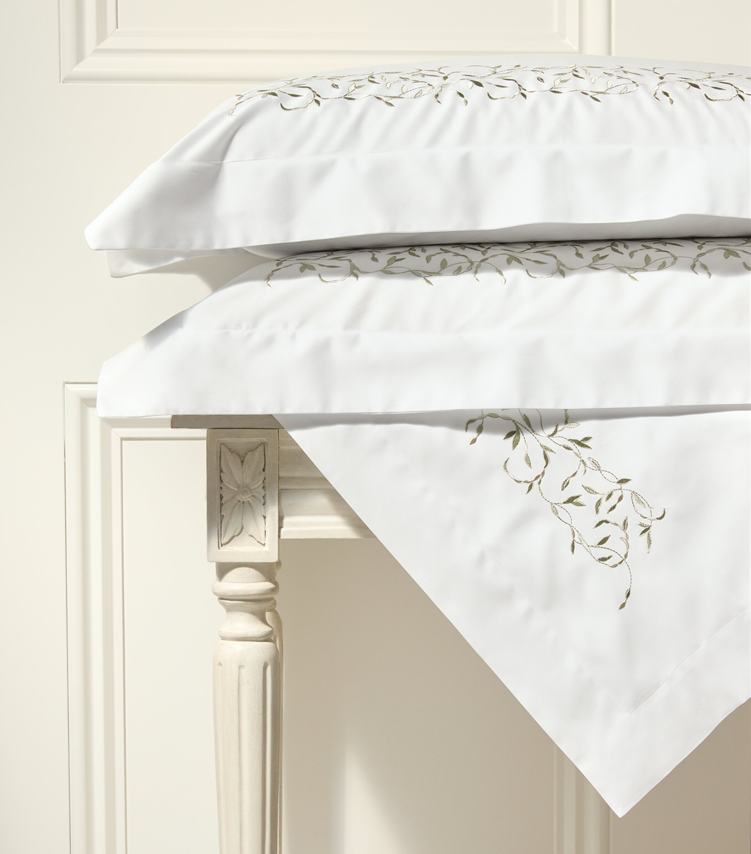 Tresco Embroidered Super King Flat Sheet (300cm x 270cm) WHITE/SAGE Image 5