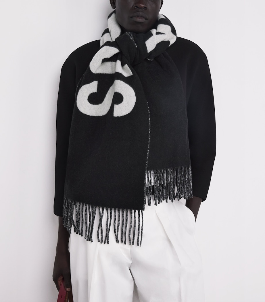 Virgin Wool Logo Scarf 990-BLACK Image 3