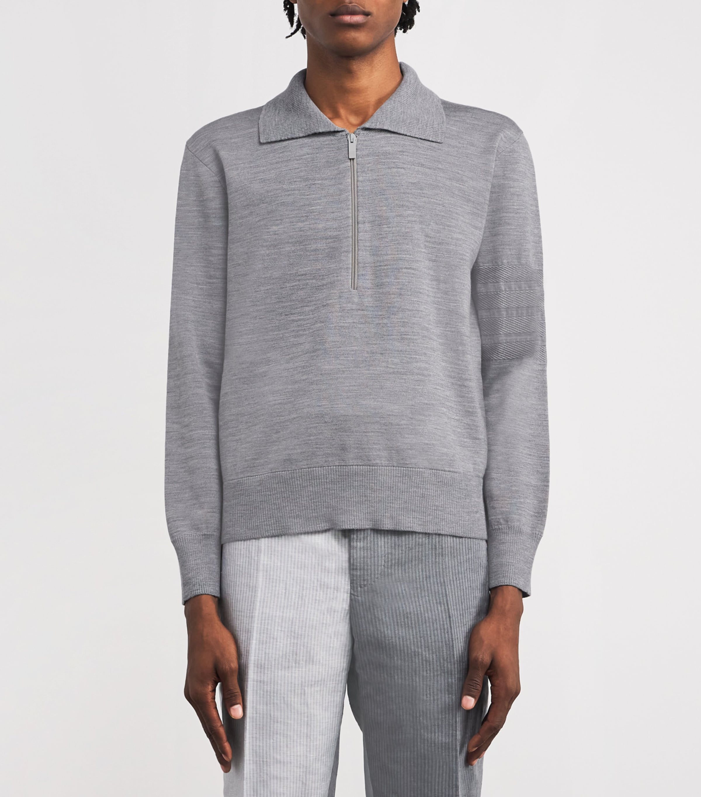 Cotton Half-Zip Polo Shirt LT GREY Image 3