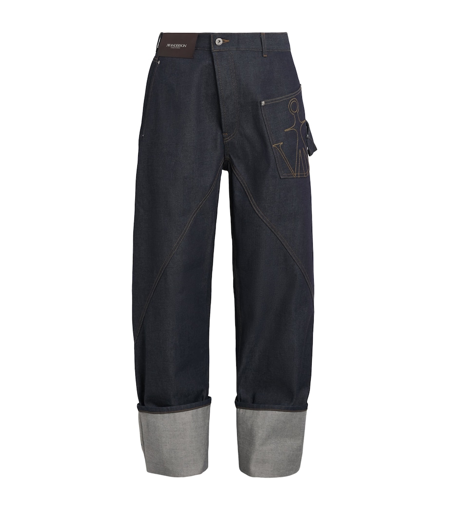 JW Anderson Mens Twisted Turn-Up Relaxed Jeans Indigo Image 1