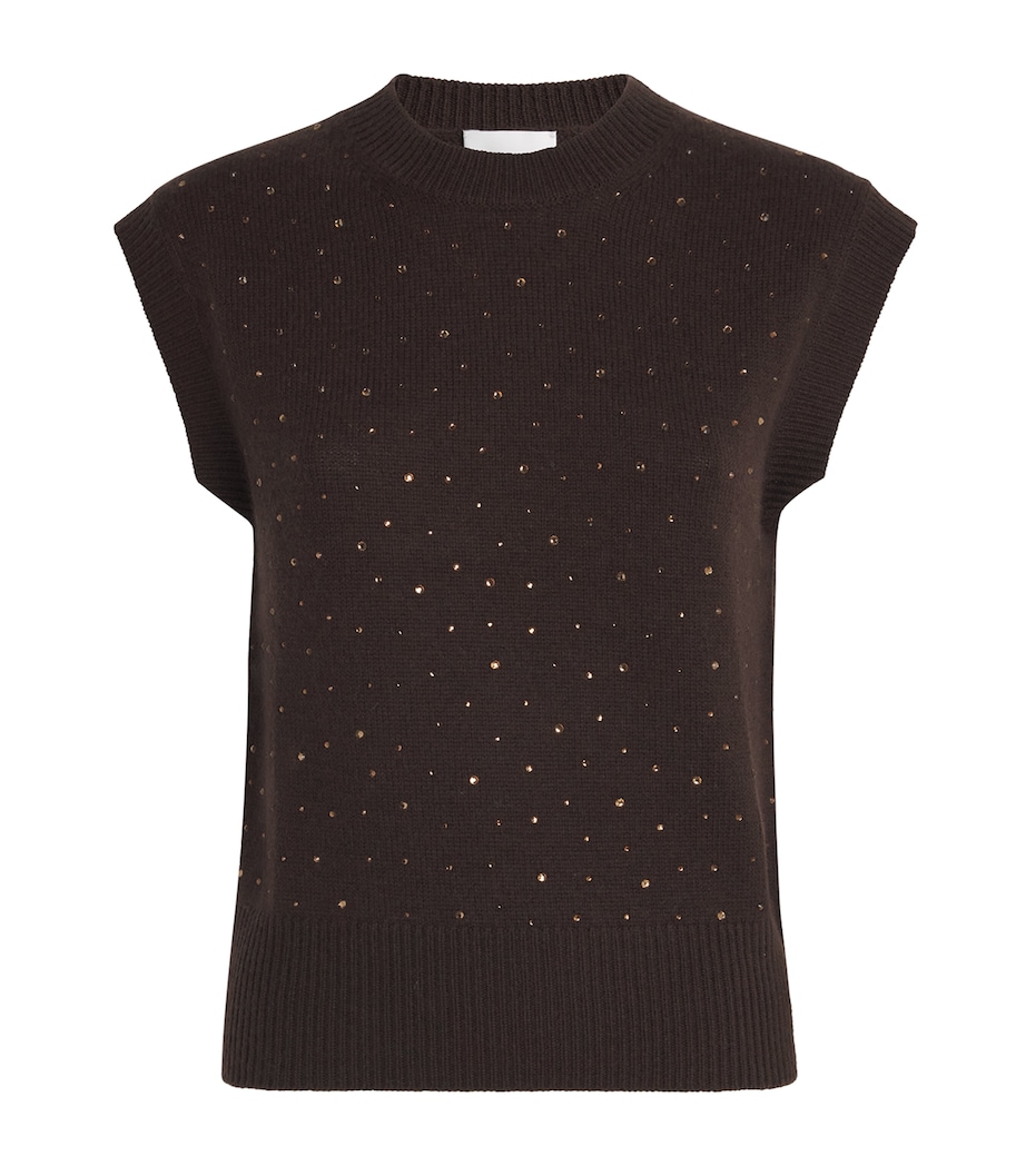 Allude Womens Wool-Cashmere Embellished Sleeveless Sweater Chocolate Image 1