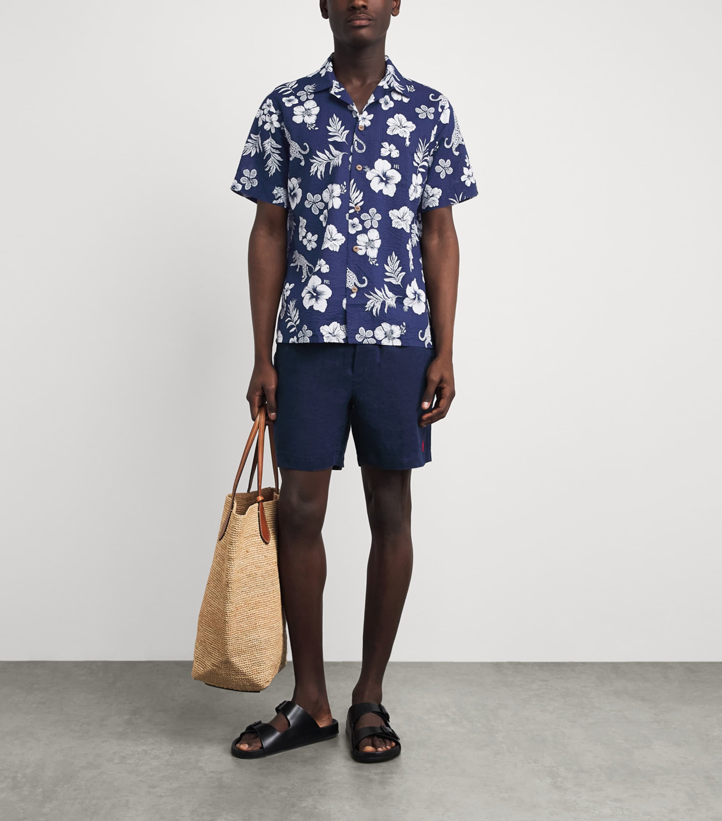 Polo Ralph Lauren Mens Cotton Seersucker Printed Shirt Jaguar Tropical Image 2