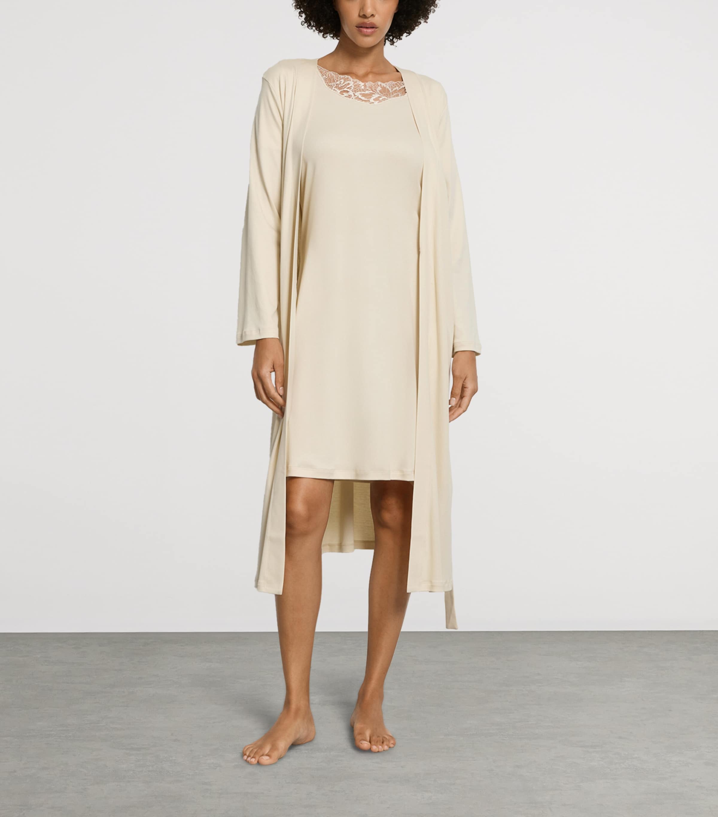 Hanro Womens Cotton Belen Robe Summer Sand Image 4