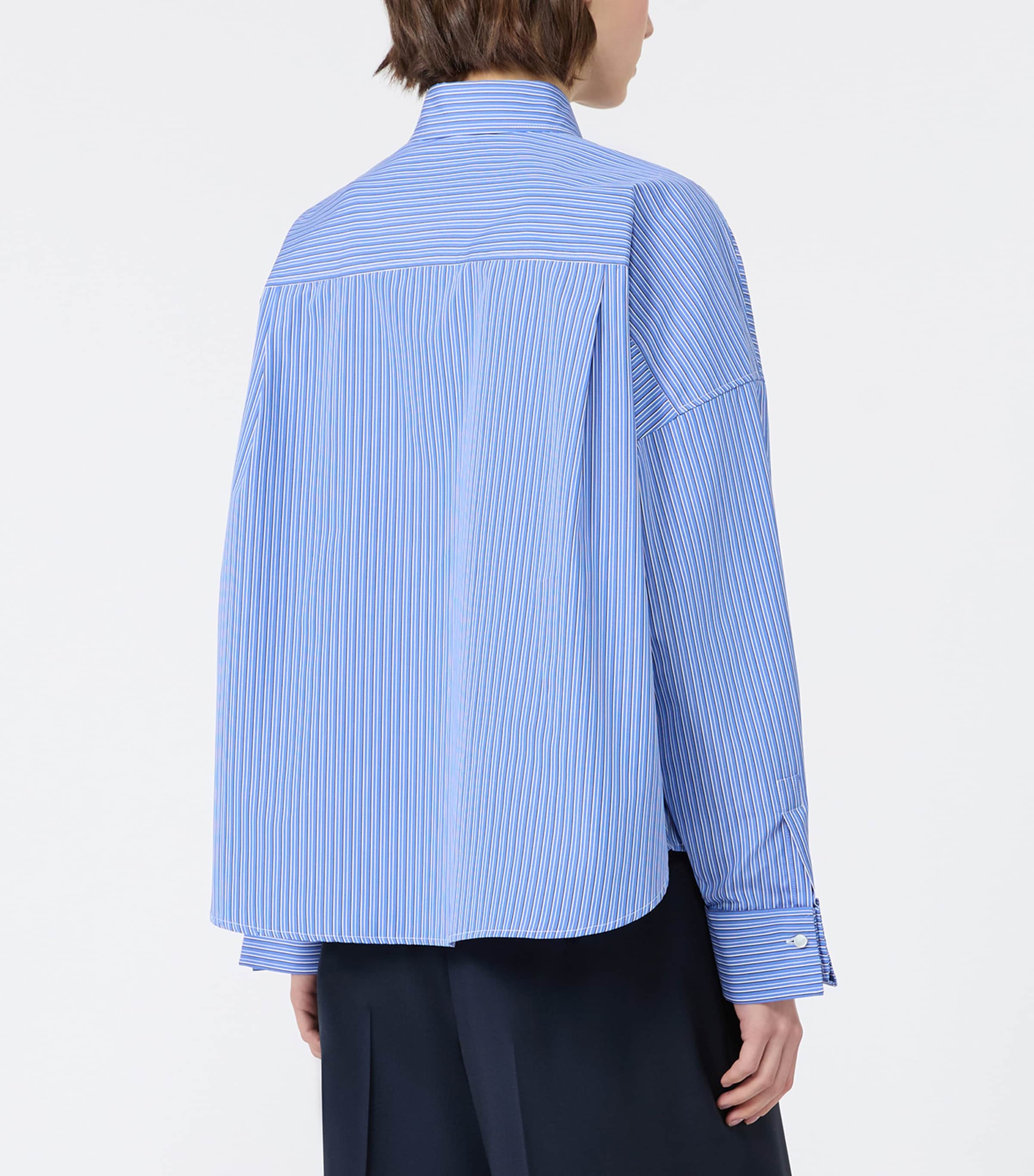 Weekend Max Mara Womens Cotton Stripe Cropped Shirt Cornflower Blue Image 4