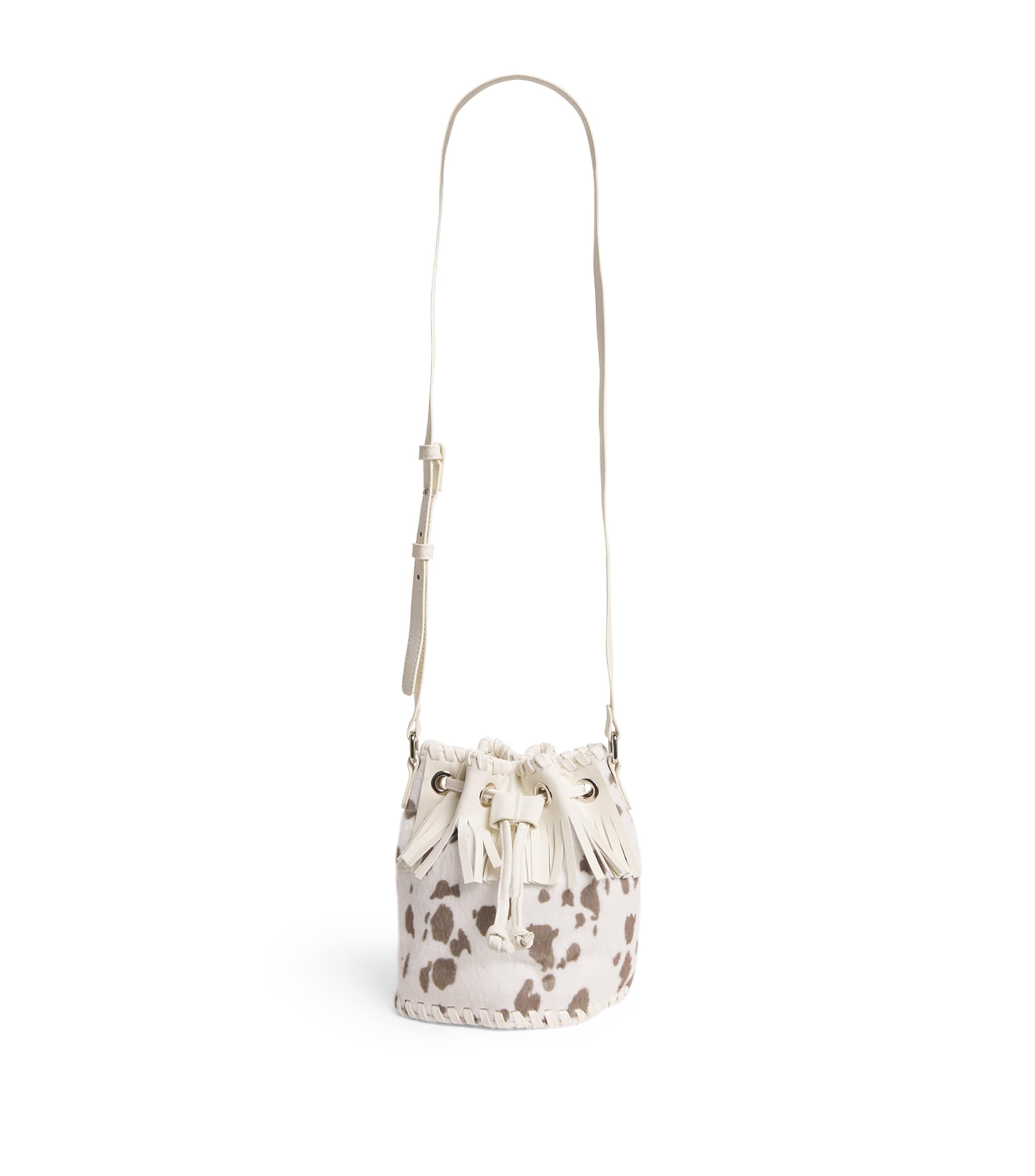 Shop Stella Mccartney Faux Cowhide Bucket Bag In Grey