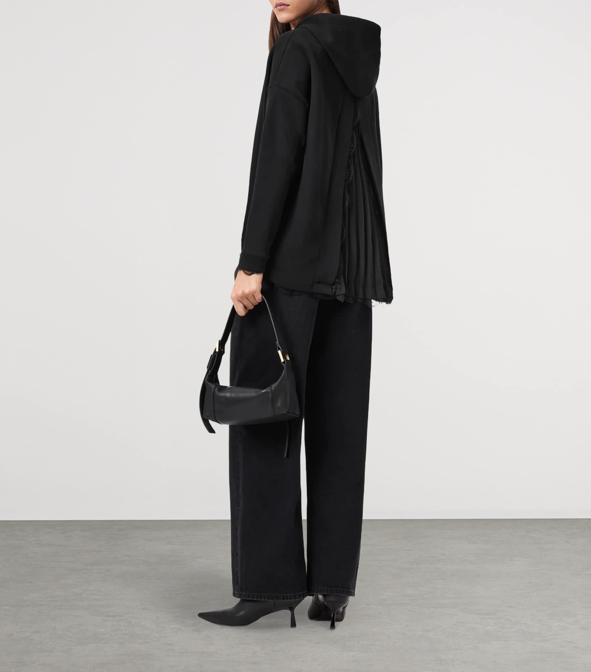 AllSaints Womens Lace-Trim Hoodie Black Image 6