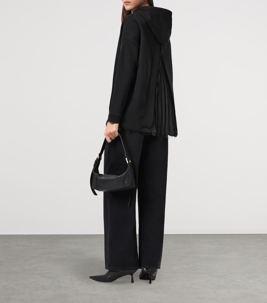 AllSaints Womens Lace-Trim Hoodie Black Image 6