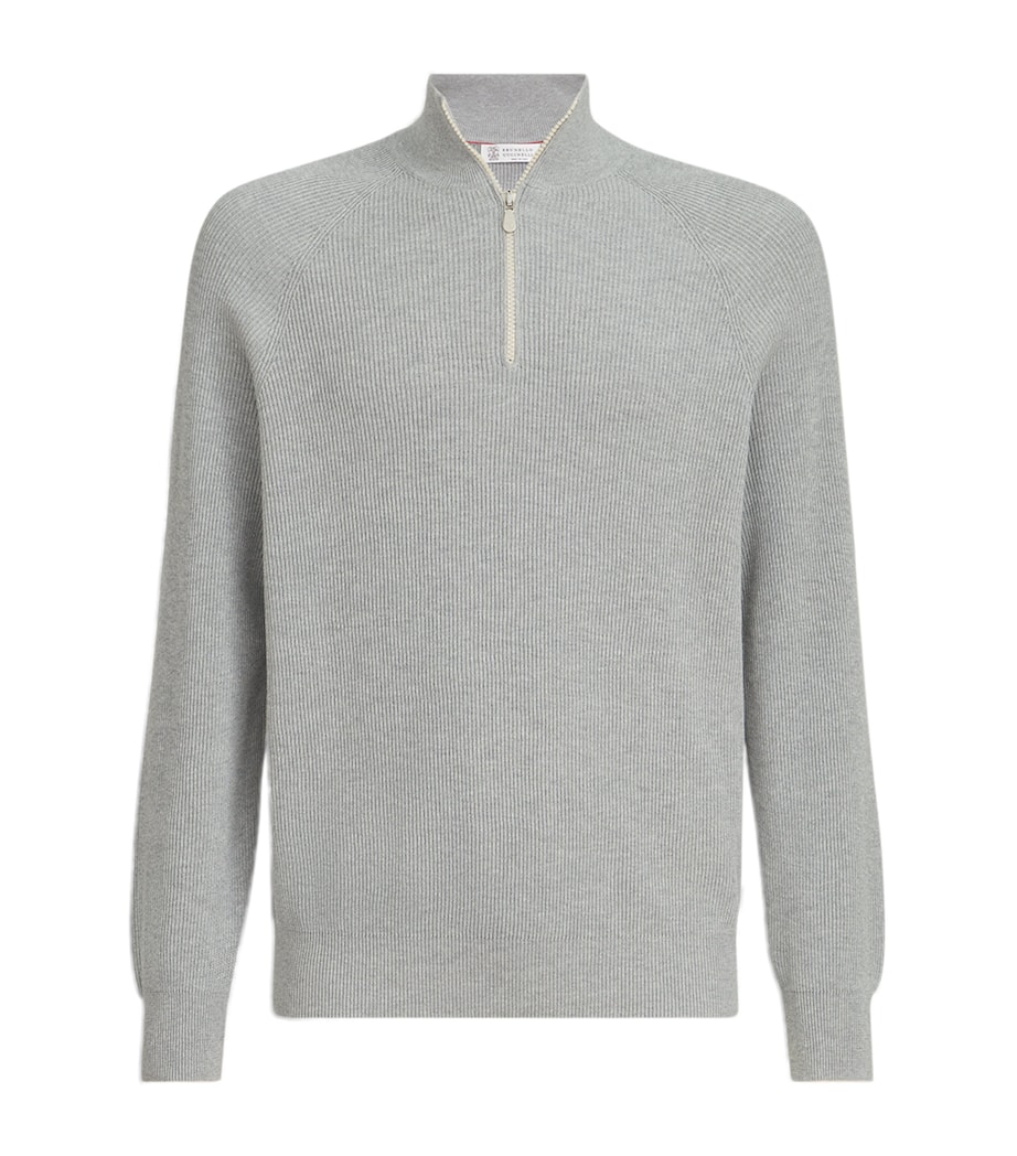 Brunello Cucinelli Mens Cotton Rib-Knit Quarter-Zip Sweater Image 1