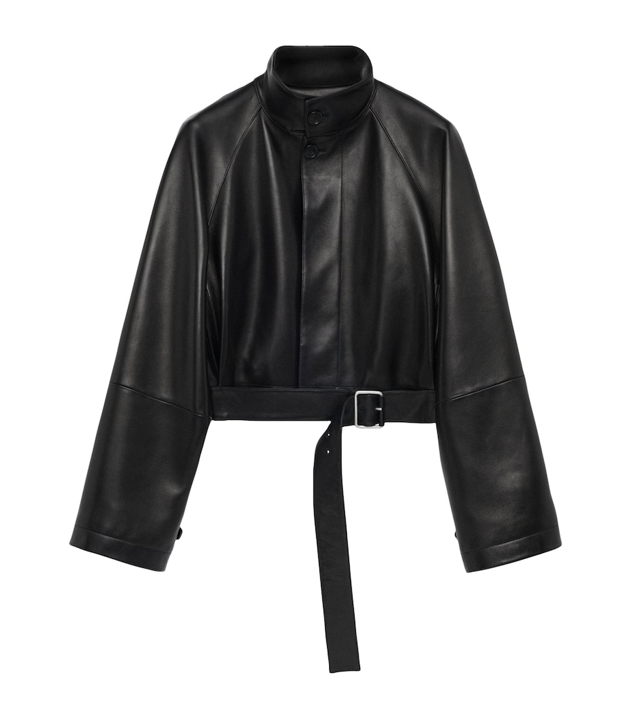 Lambskin Cropped Trench Coat BLACK Image 1