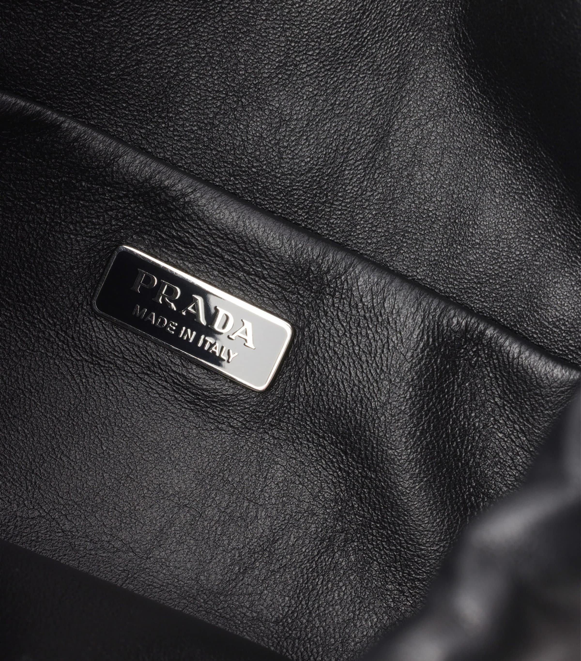 Prada Leather Drawstring Wish Pouch Black Image 8