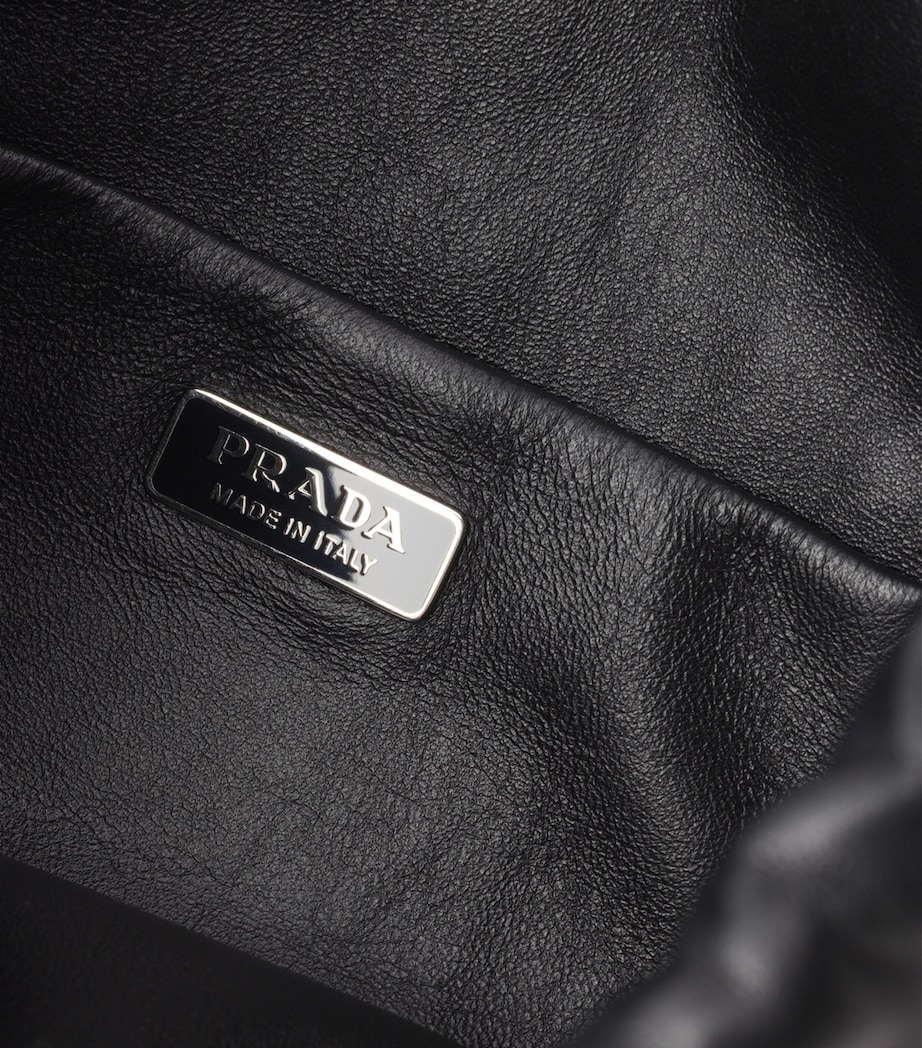 Prada Leather Drawstring Wish Pouch Black Image 8