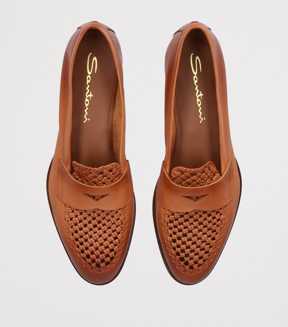 Santoni Womens Leather Luce Loafers Tan Image 4